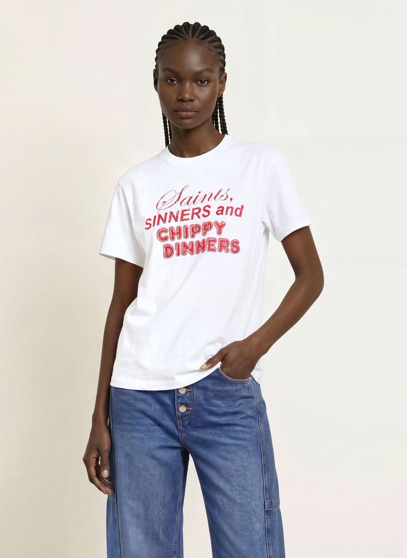 ALLSAINTS T-shirt CHIPPY ADDI: BLANC / ROUGE