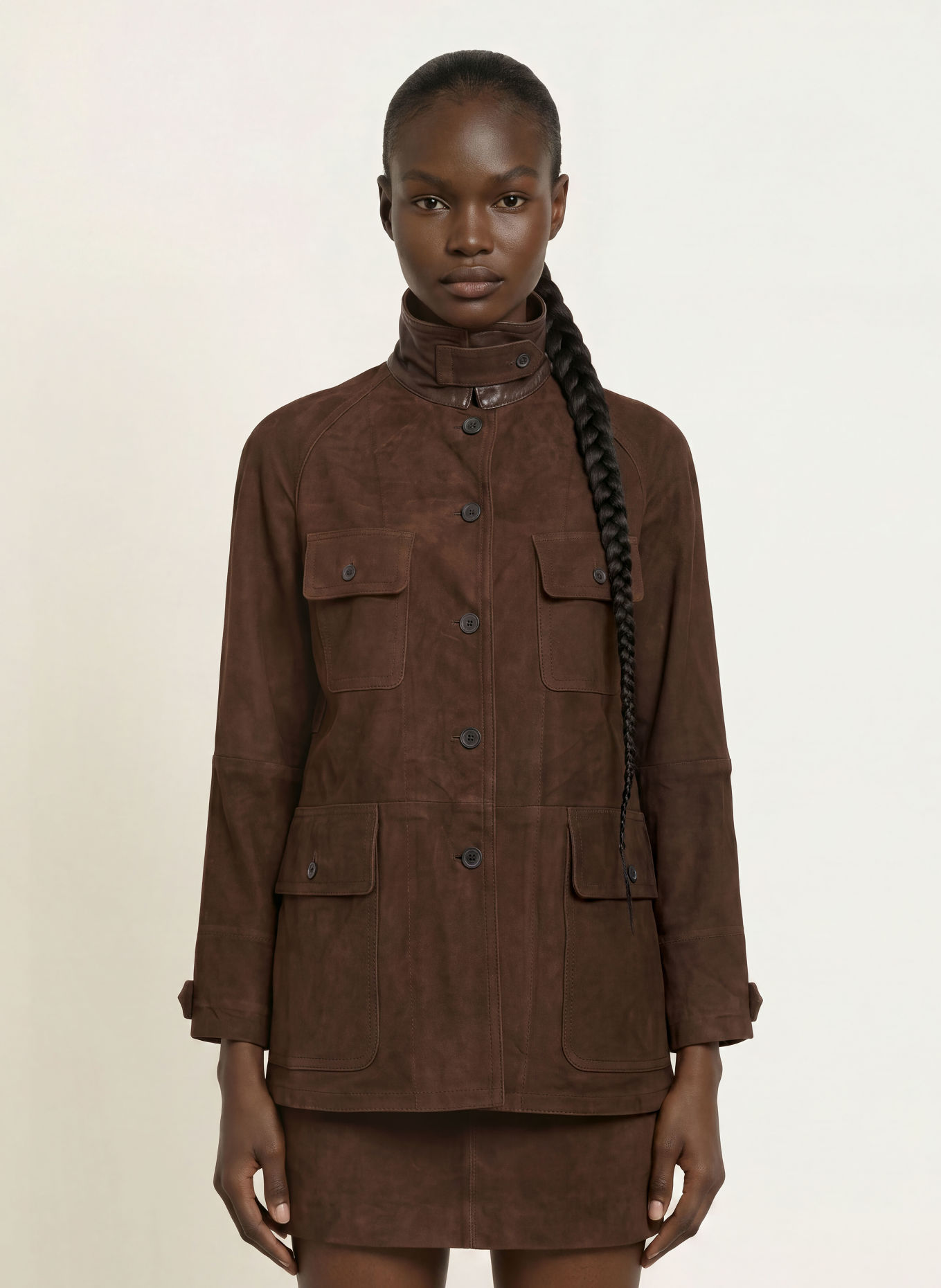ALLSAINTS Veste en cuir ROIYA: MARRON FONCÉ