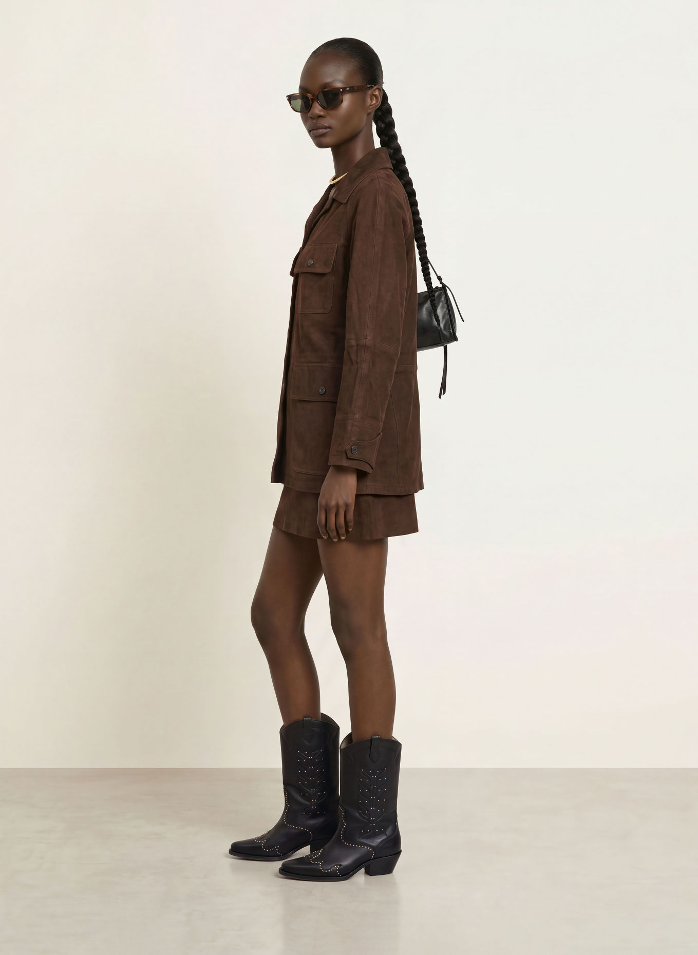 ALLSAINTS Veste en cuir ROIYA: MARRON FONCÉ