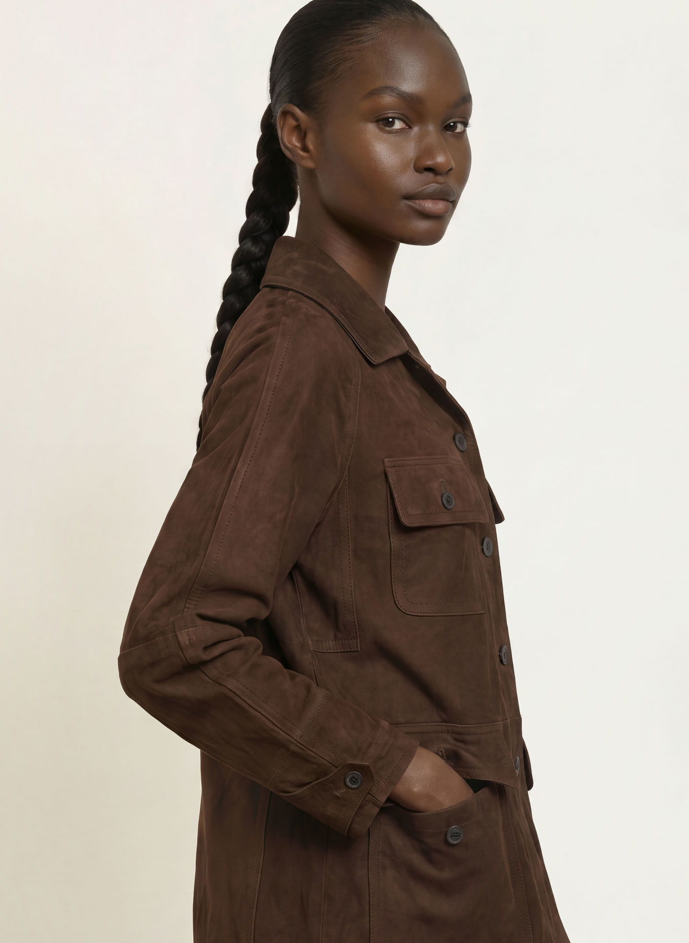 ALLSAINTS Veste en cuir ROIYA: MARRON FONCÉ