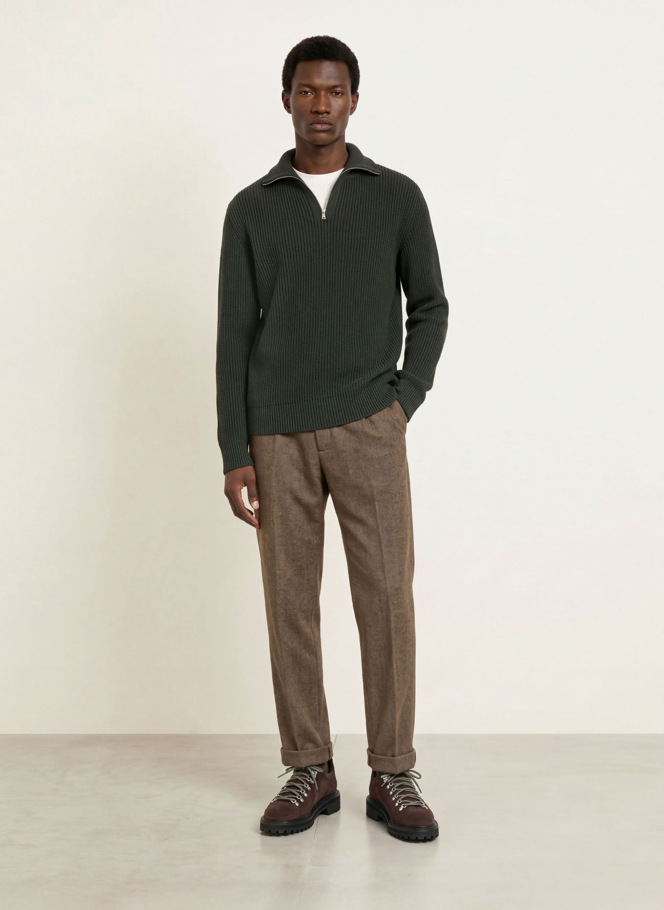 S. N. S. HERNING FENDER Half-zip sweater: DARK GREEN