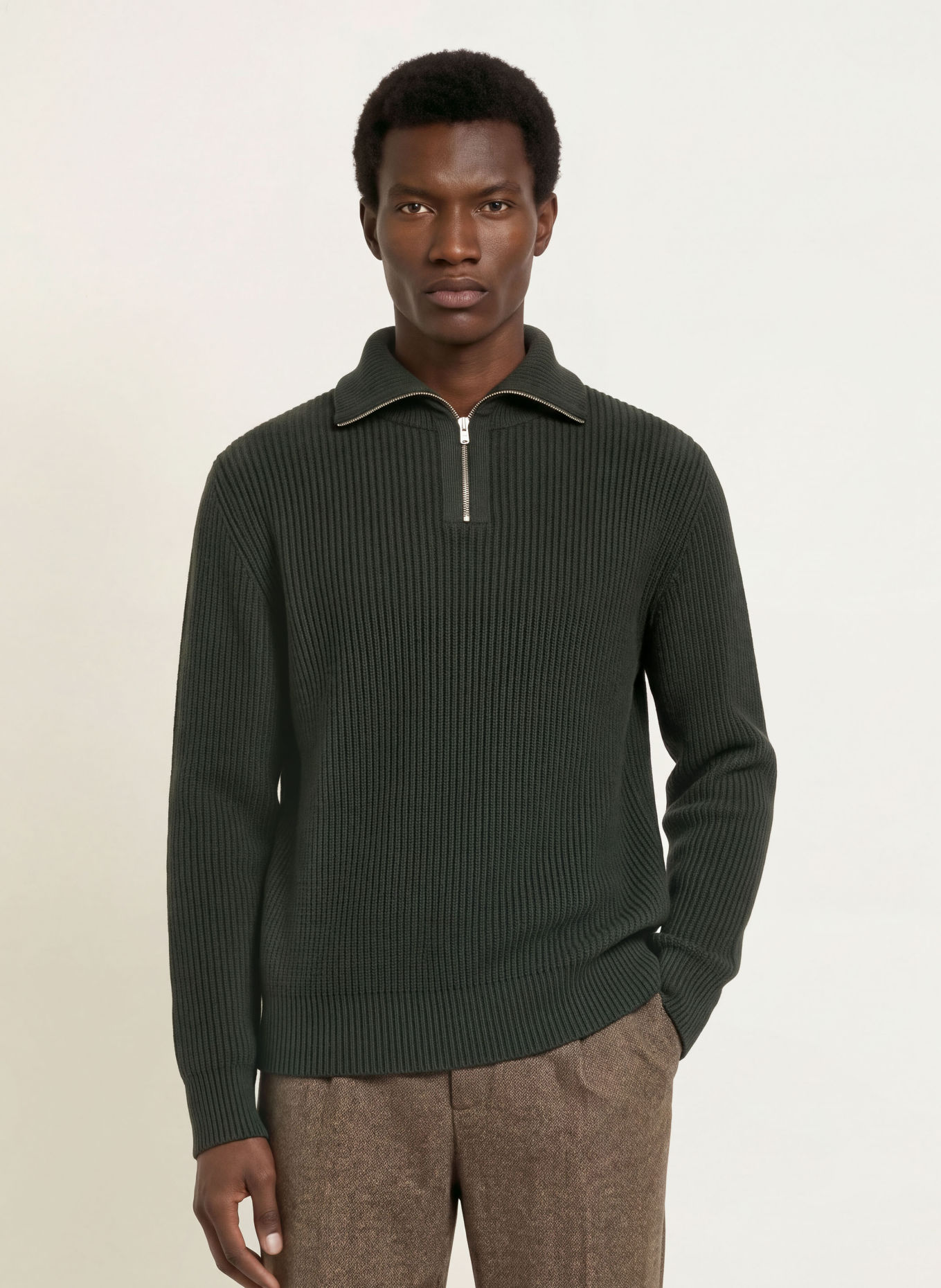 S. N. S. HERNING FENDER Half-zip sweater: DARK GREEN