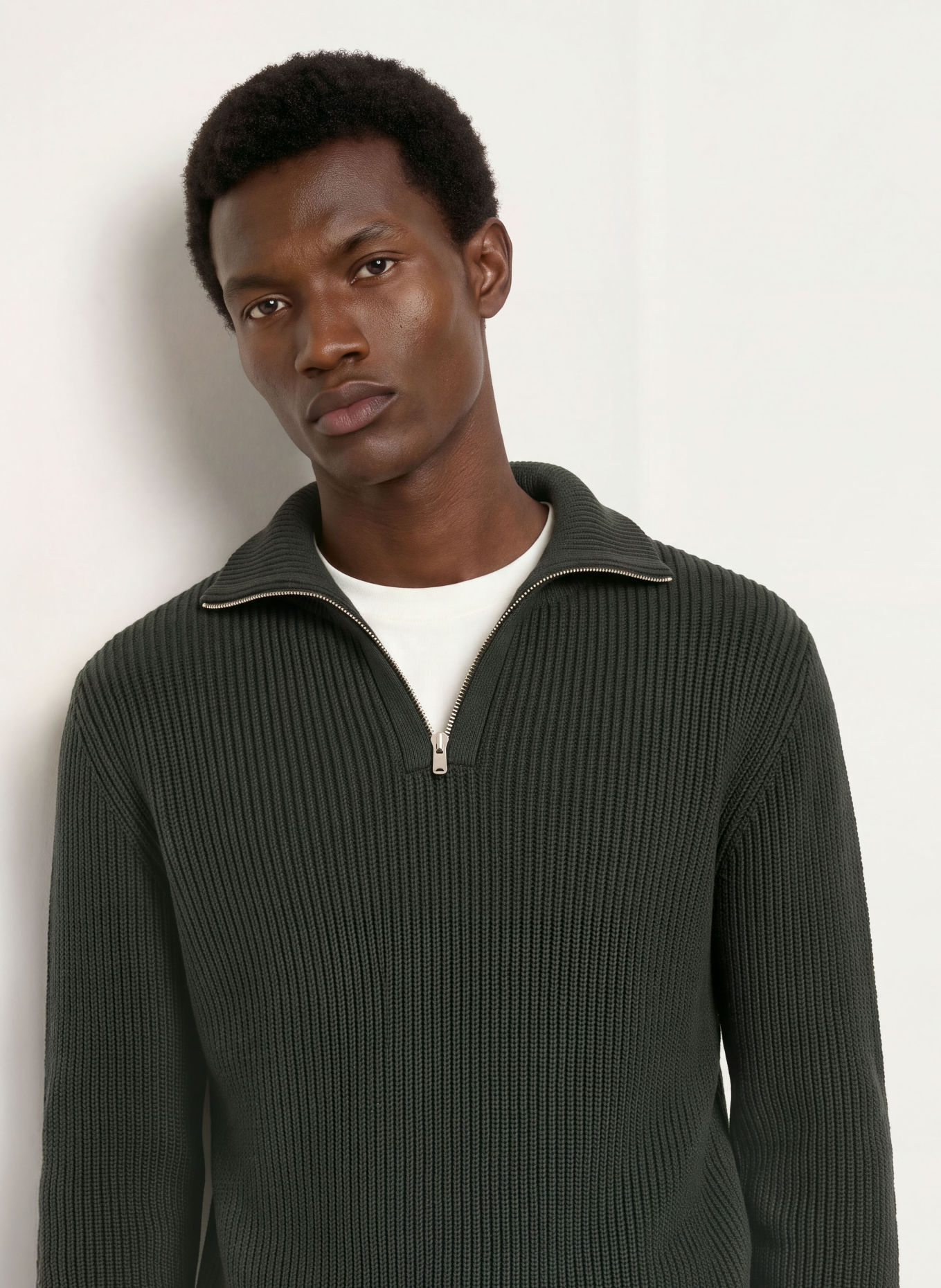 S. N. S. HERNING FENDER Half-zip sweater: DARK GREEN