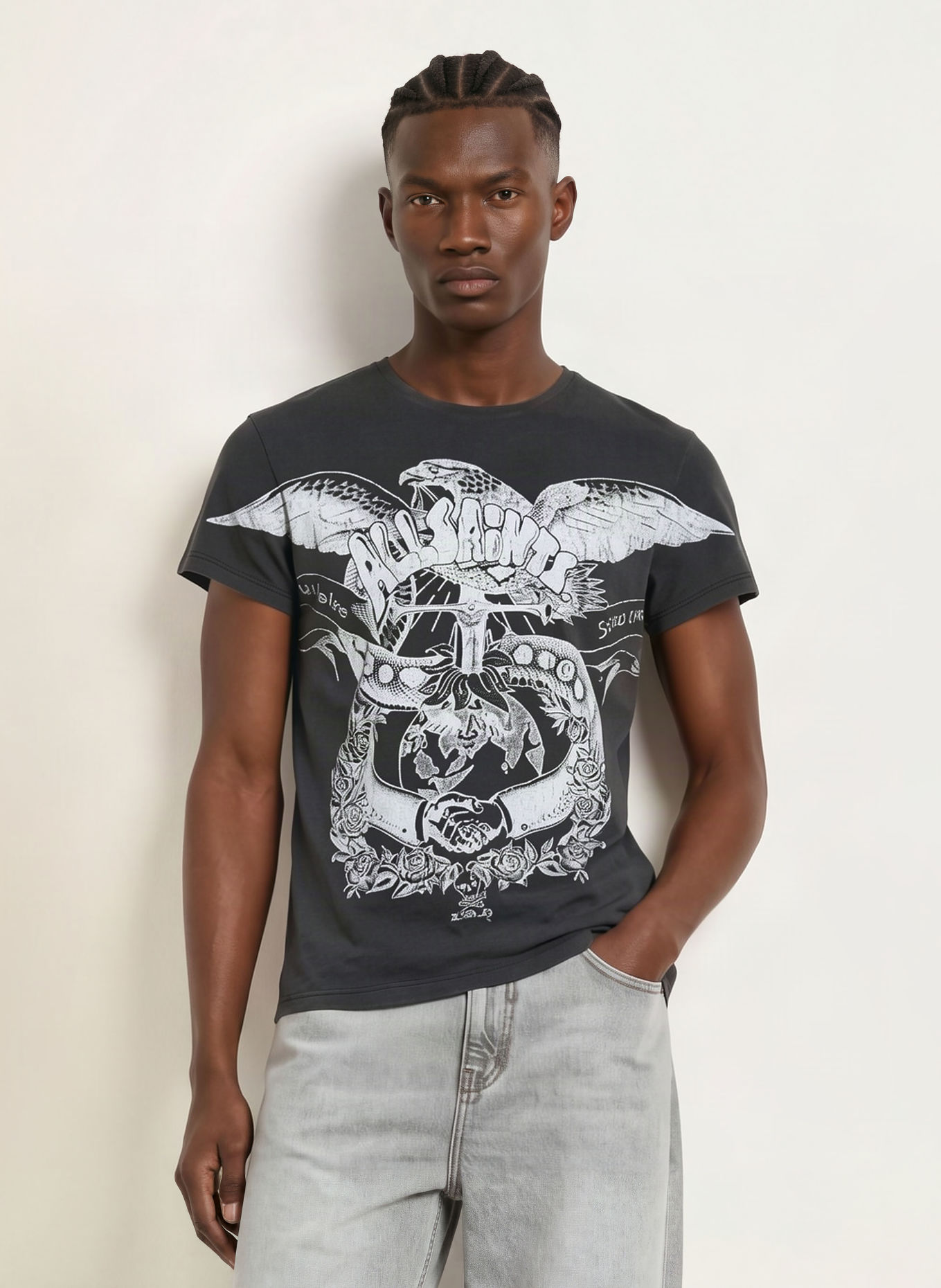 ALLSAINTS T-shirt EMBLEMS: GRIS FONCÉ / GRIS CLAIR