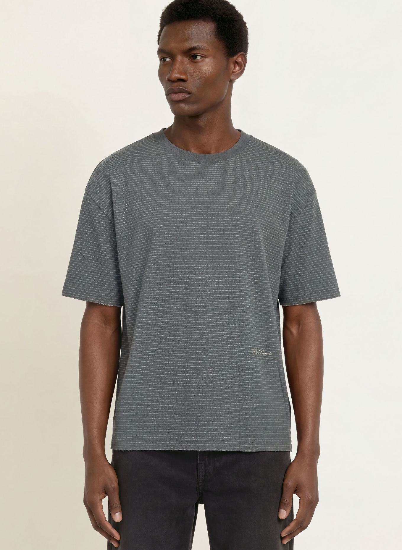 ALLSAINTS T-Shirt AXEL: DUNKELGRAU / HELLGRAU