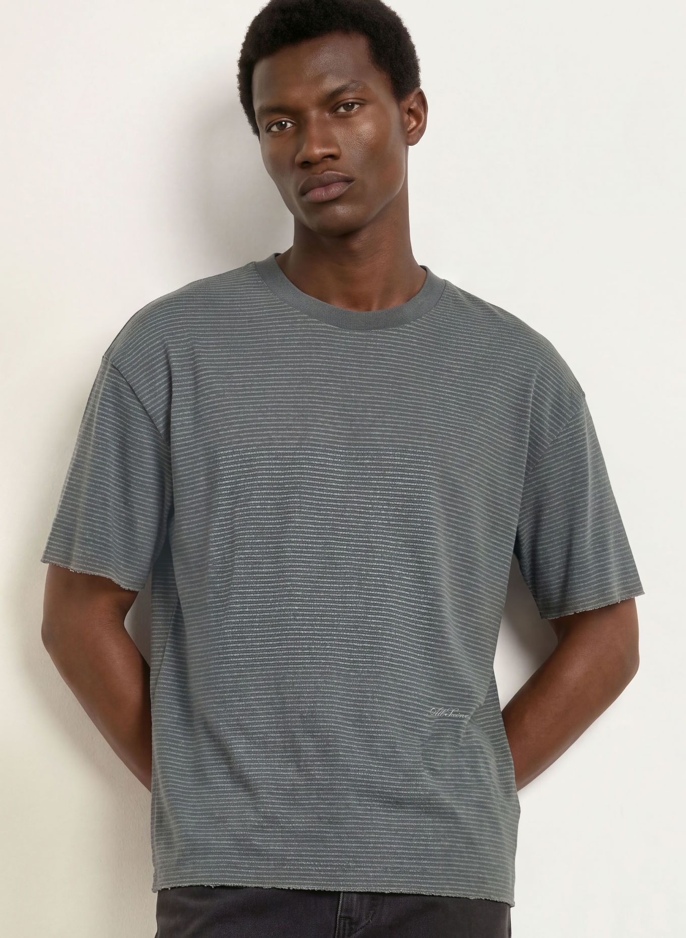 ALLSAINTS T-Shirt AXEL: DUNKELGRAU / HELLGRAU