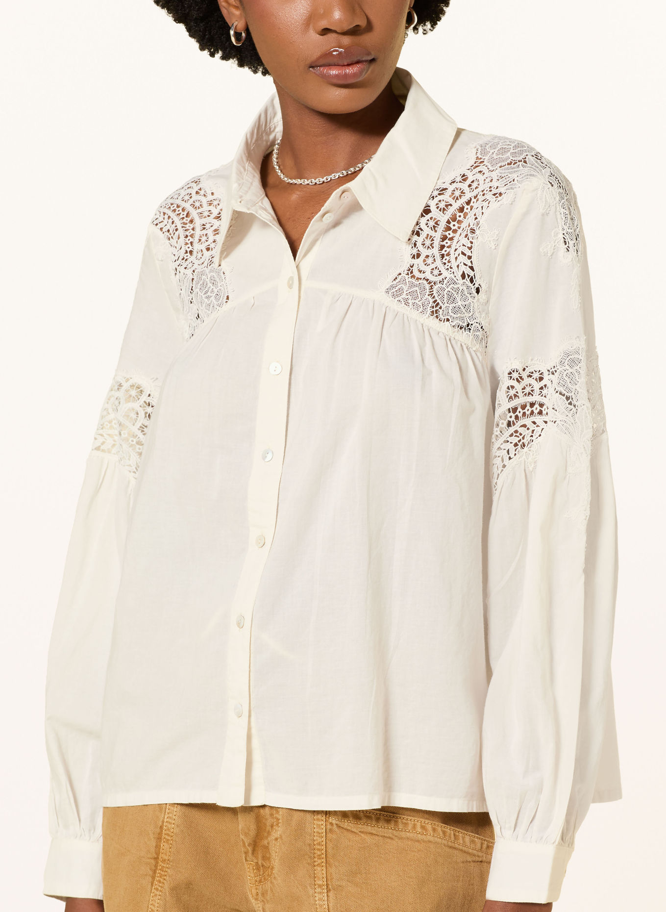 ba&sh ROSEANNE Shirt blouse with Lace: CREAM