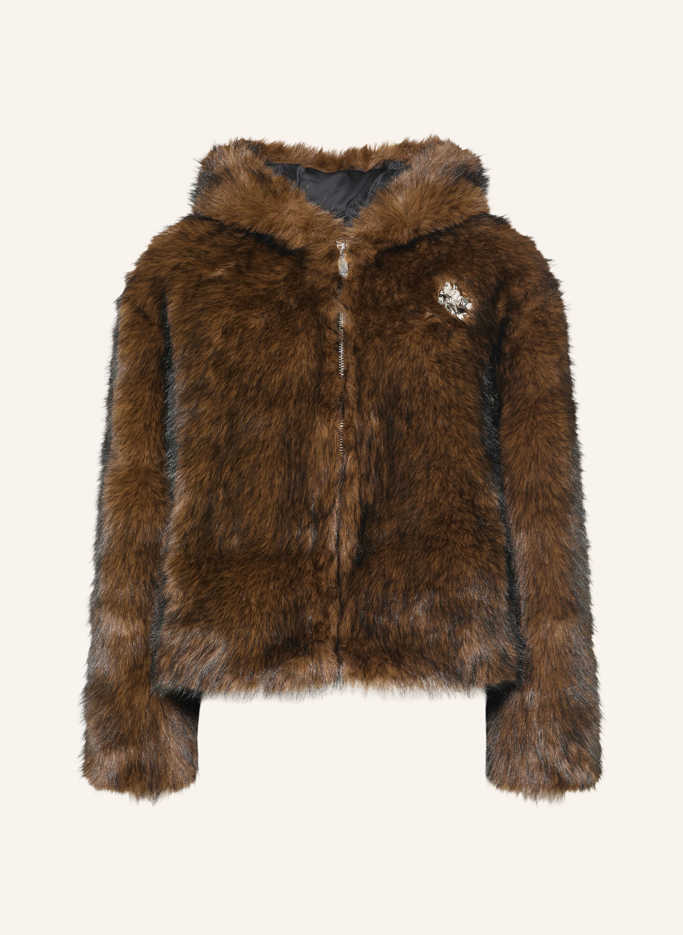 maje Kunstfell-Jacke mit Schmucksteinen: BRAUN