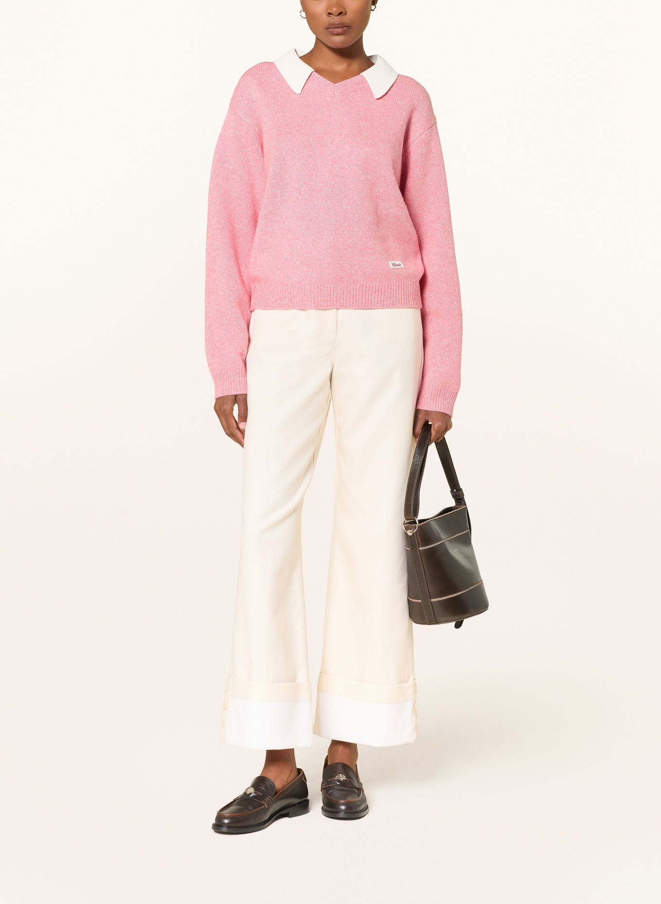 CLAUDIE PIERLOT Pullover mit abnehmbarem Kragen: PINK / ECRU