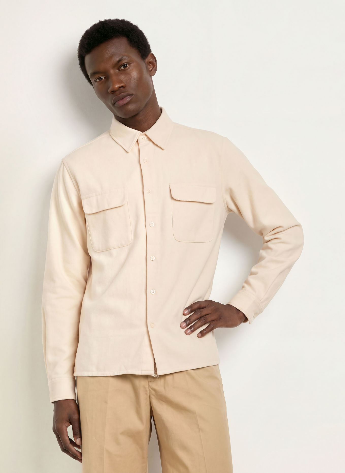 SANDRO Flanellhemd Regular Fit: CREME