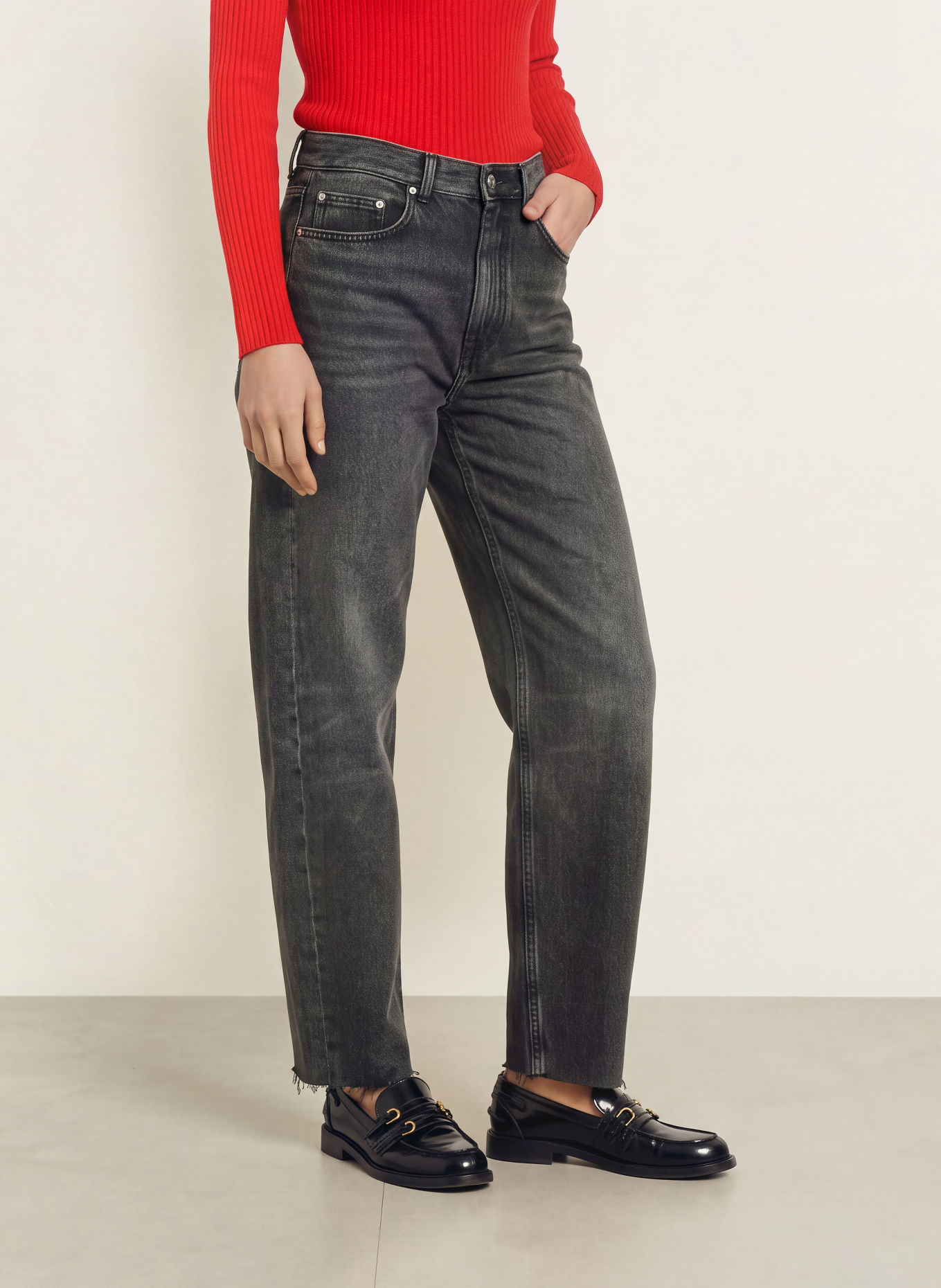 SANDRO Barrel Jeans: 240 DARK GREY