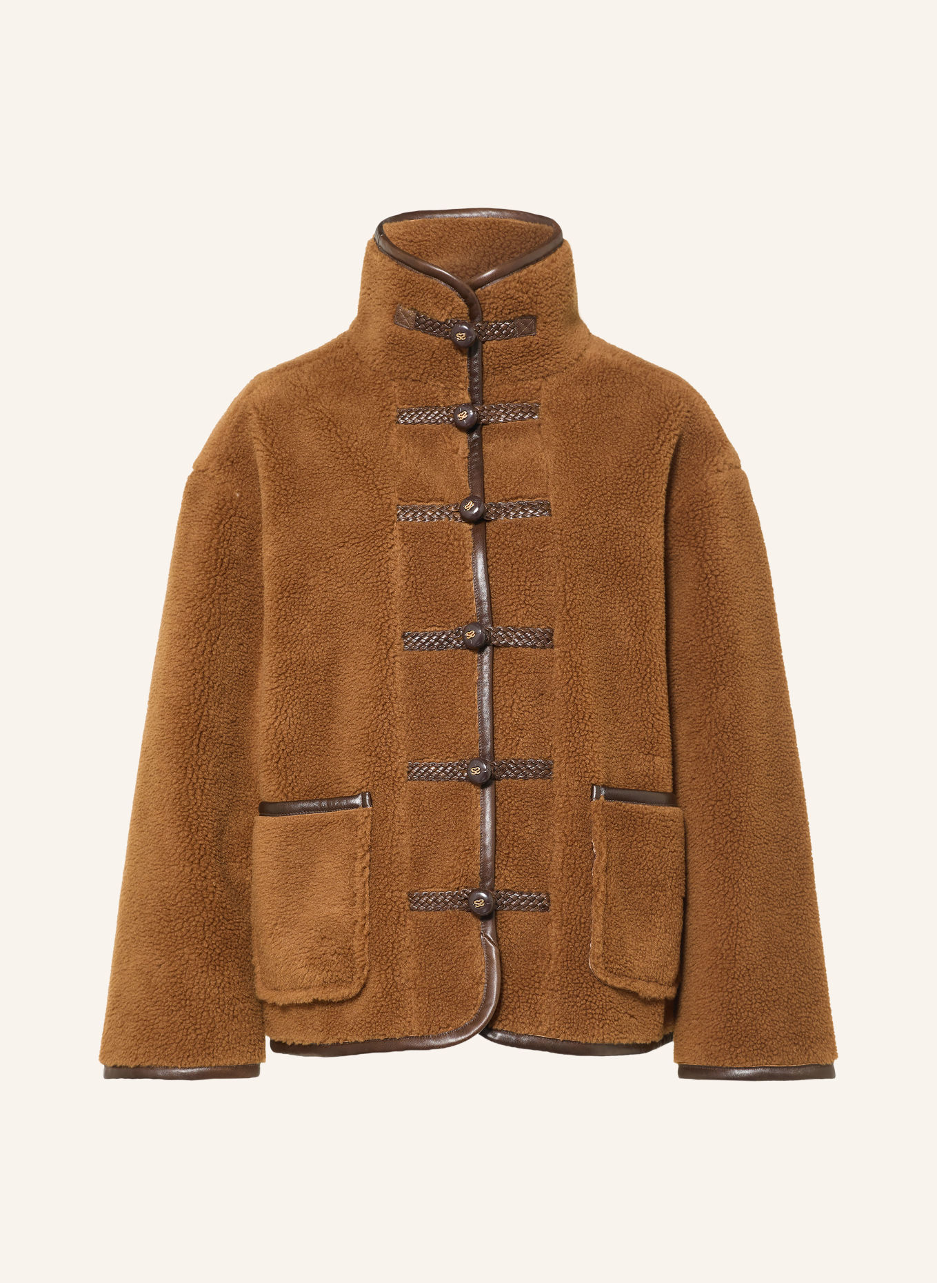 SANDRO Teddyfell-Jacke: BRAUN / DUNKELBRAUN