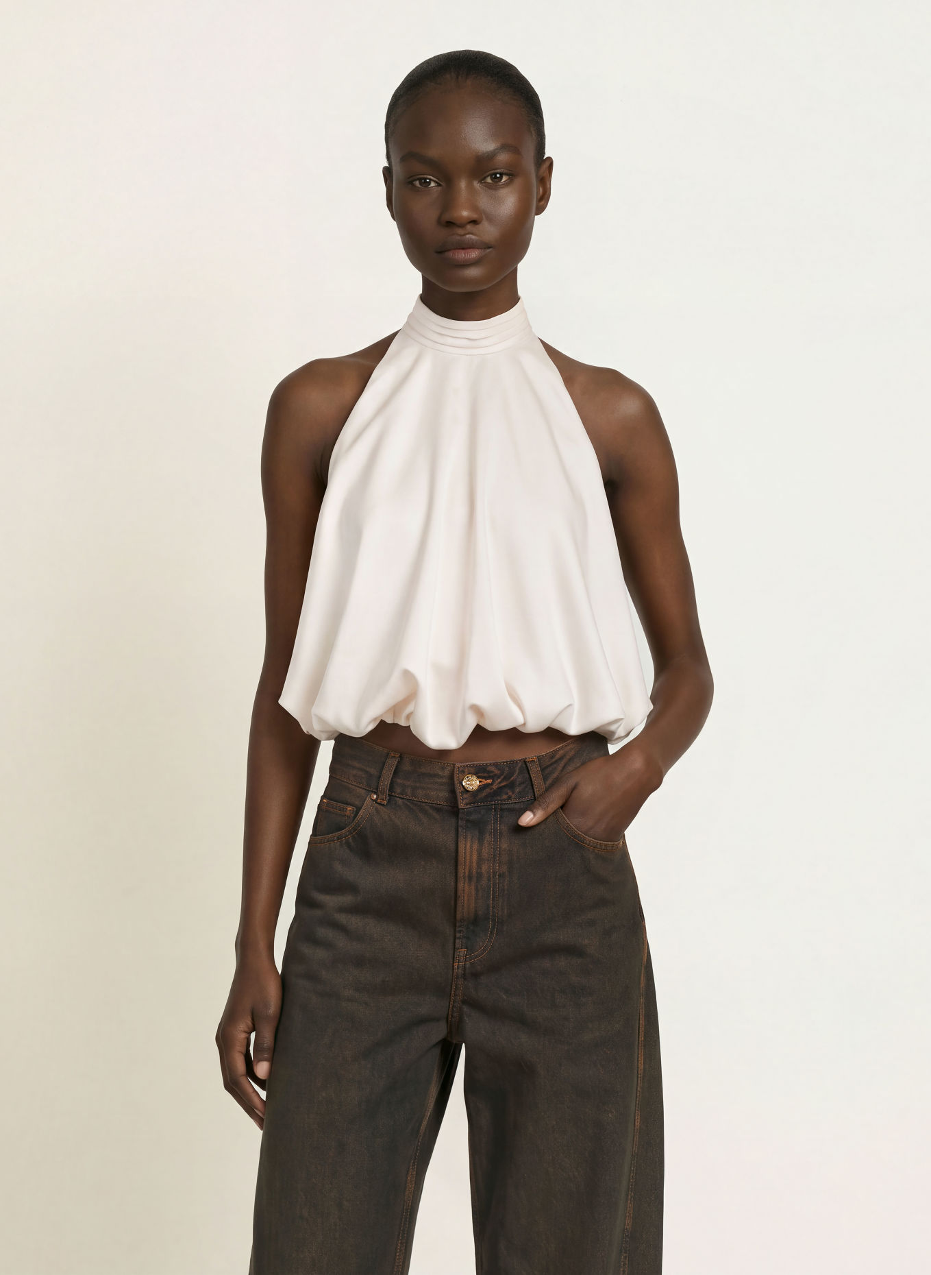 CLAUDIE PIERLOT Blusentop aus Satin: ECRU