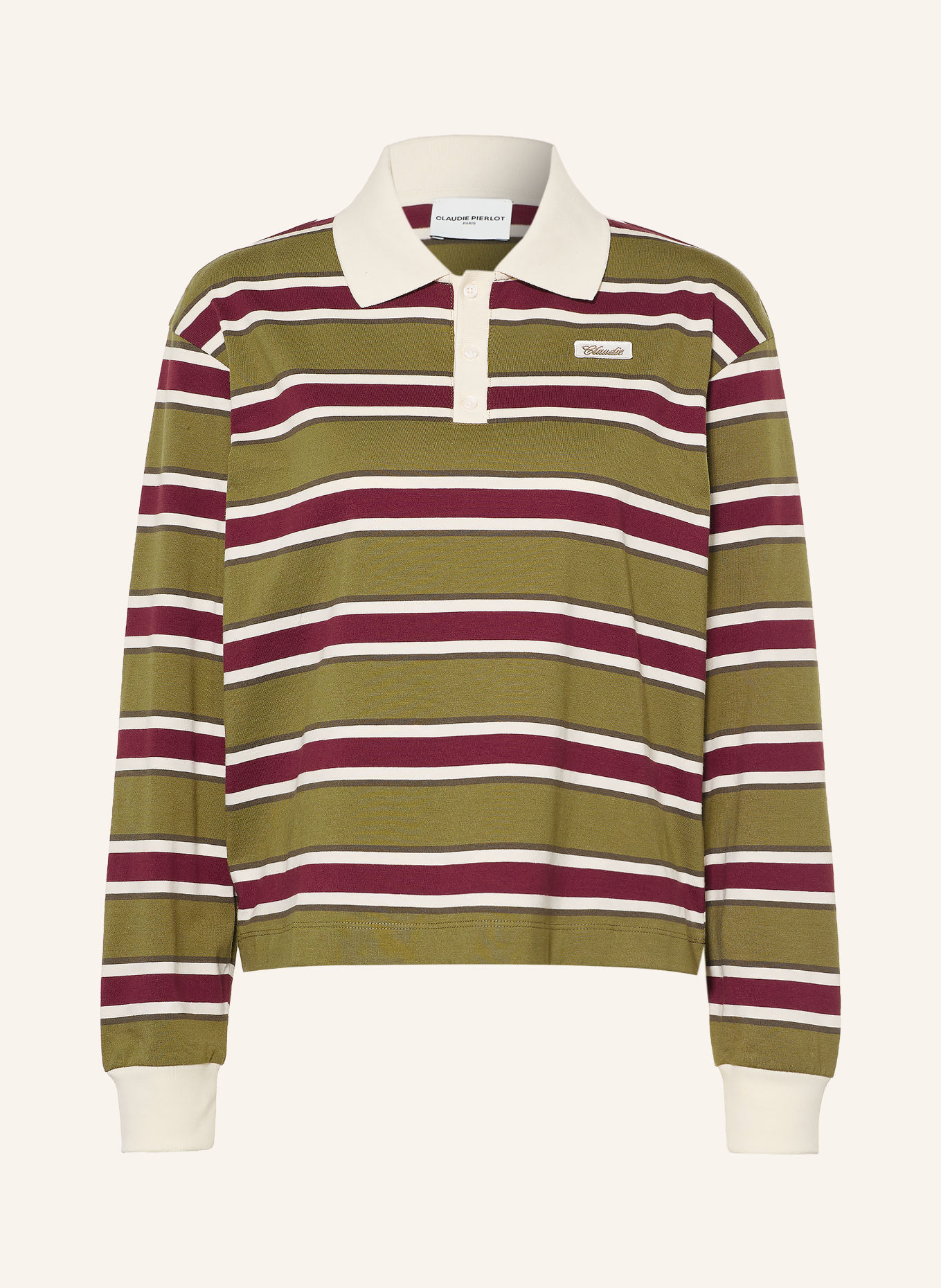 CLAUDIE PIERLOT Jersey-Poloshirt: OLIV / CREME / DUNKELROT