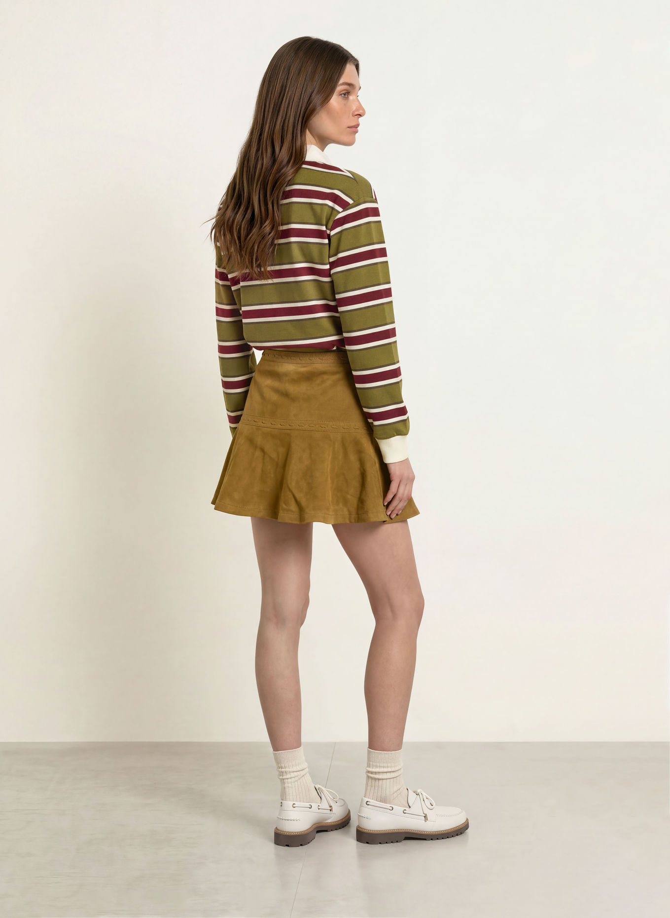 CLAUDIE PIERLOT Jersey-Poloshirt: OLIV / CREME / DUNKELROT