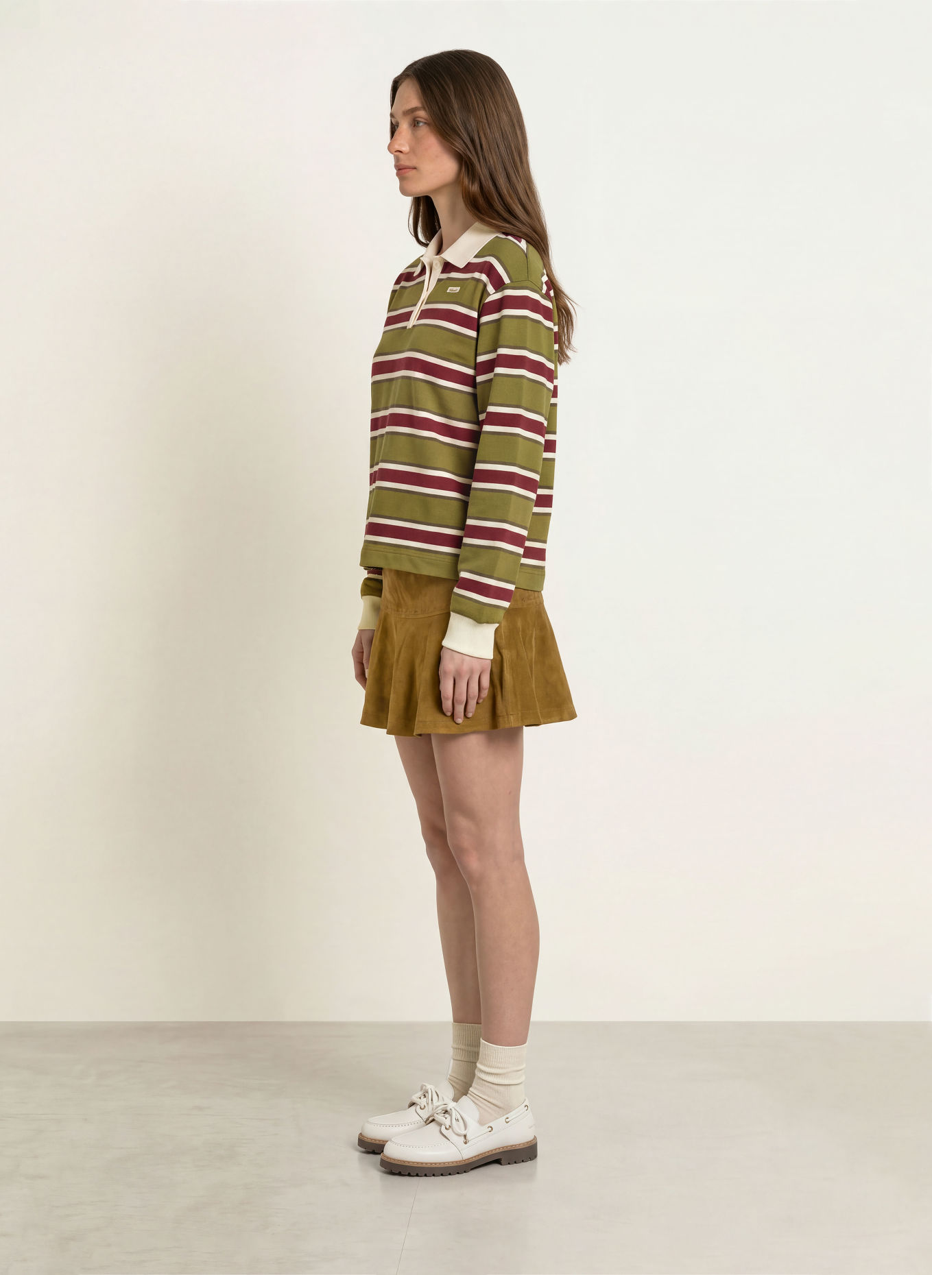 CLAUDIE PIERLOT Jersey-Poloshirt: OLIV / CREME / DUNKELROT