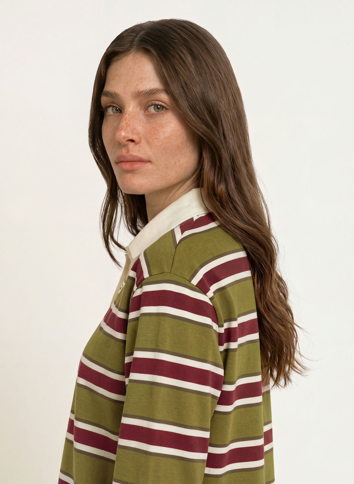 CLAUDIE PIERLOT Jersey-Poloshirt: OLIV / CREME / DUNKELROT
