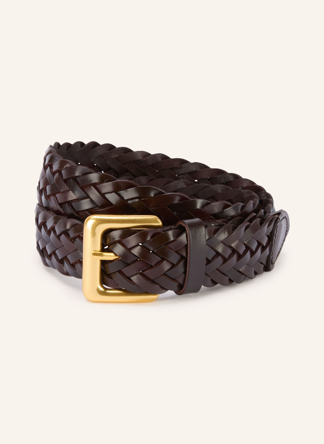 REISS Gevlochten leren riem PENELOPE: MARRON FONCÉ / GOUD