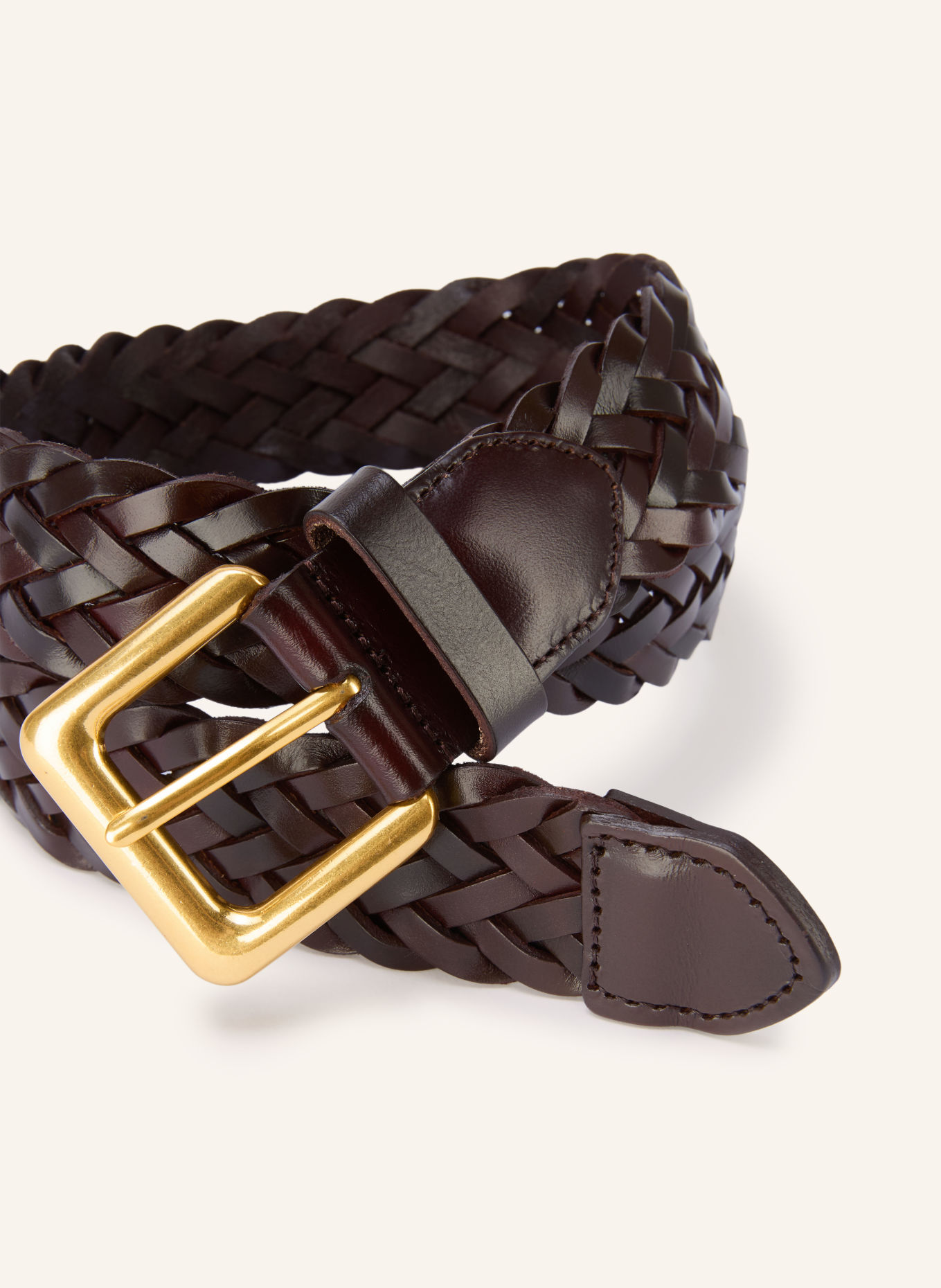 REISS Gevlochten leren riem PENELOPE: MARRON FONCÉ / GOUD