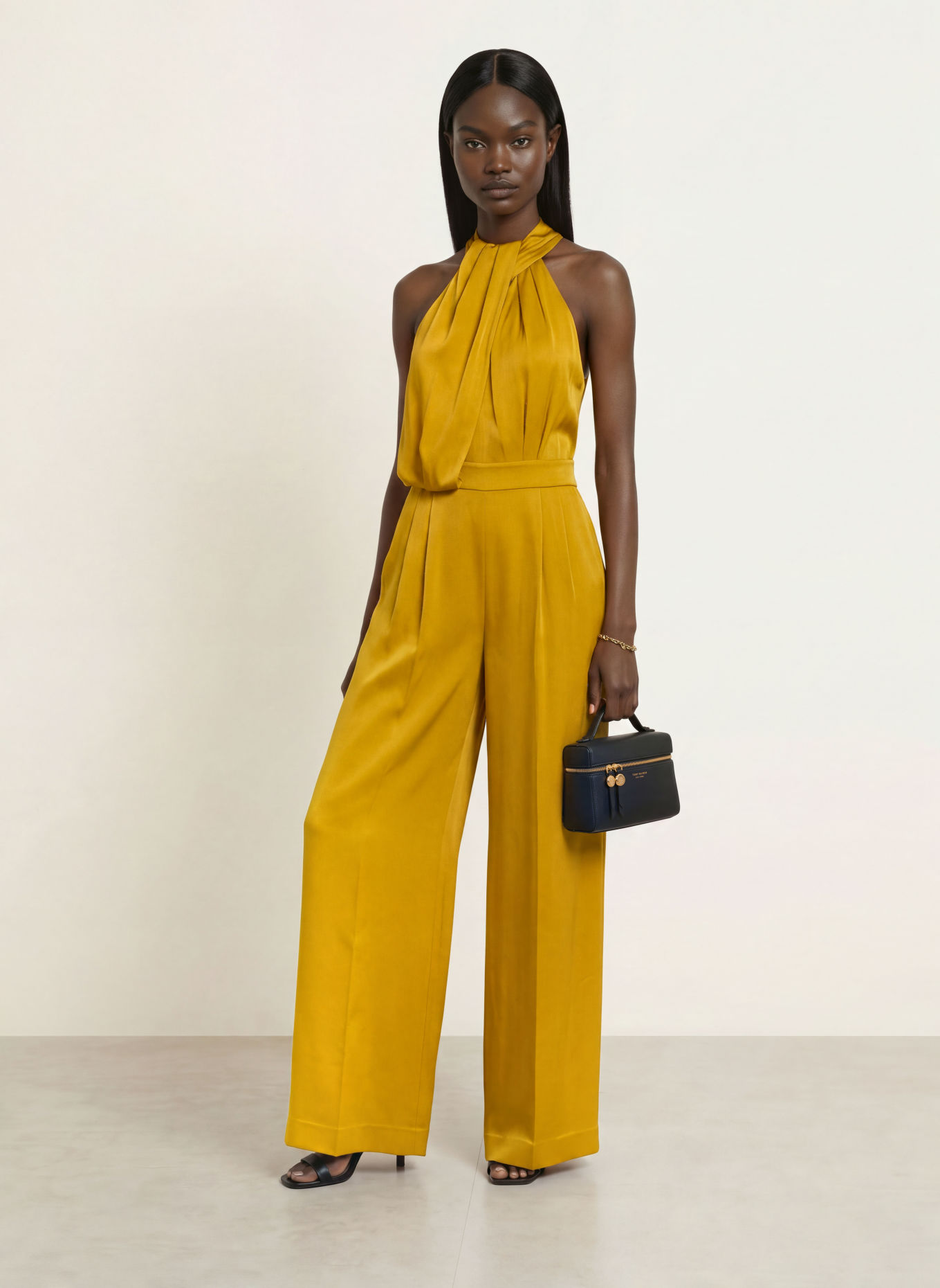 REISS FINLEY Satin Jumpsuit: DARK YELLOW