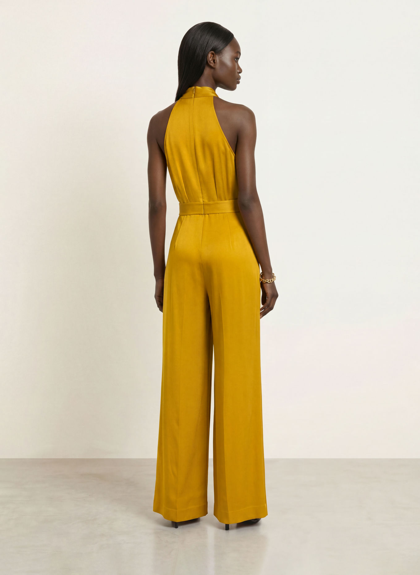 REISS FINLEY Satin Jumpsuit: DARK YELLOW