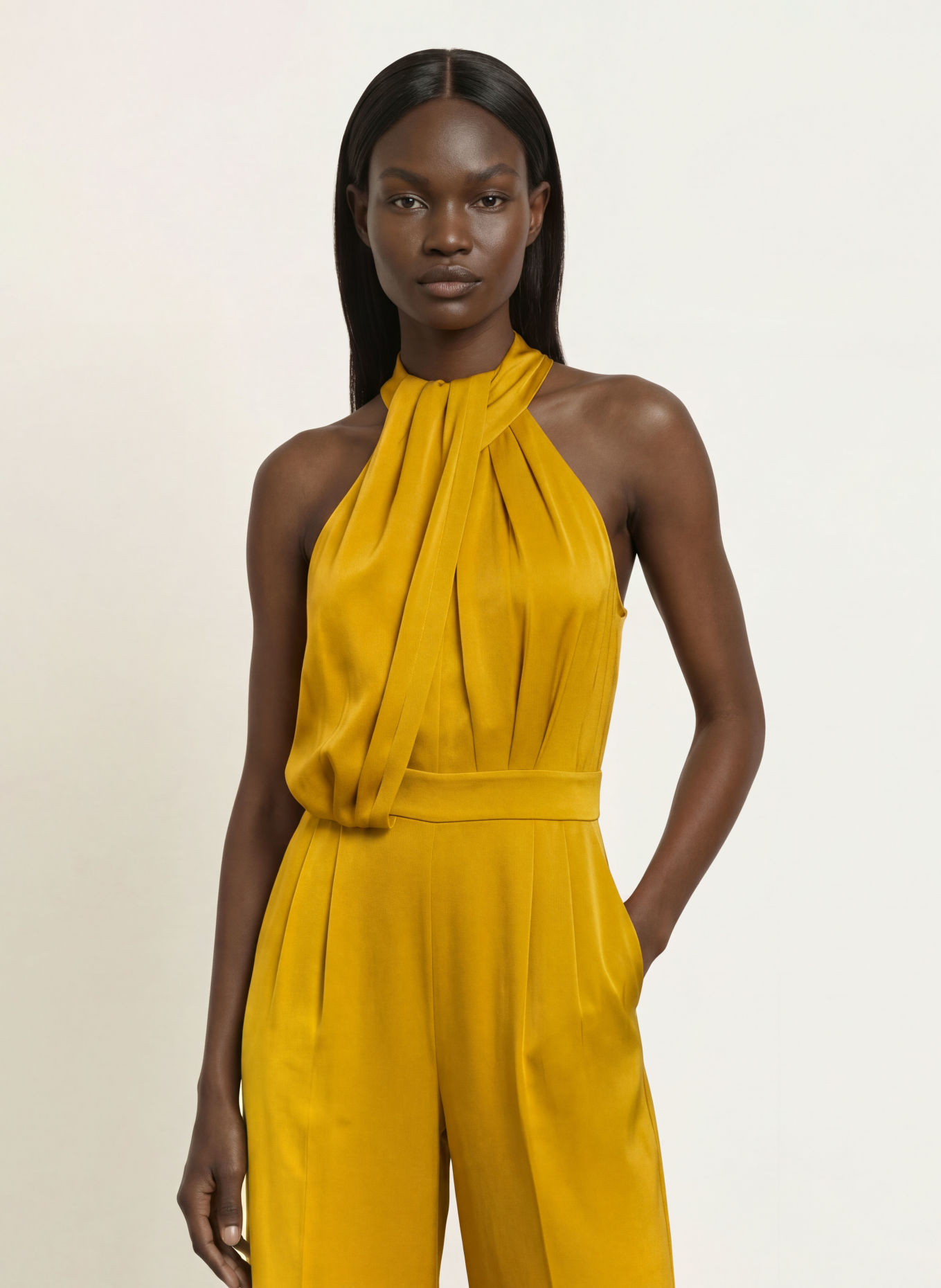 REISS FINLEY Satin Jumpsuit: DARK YELLOW
