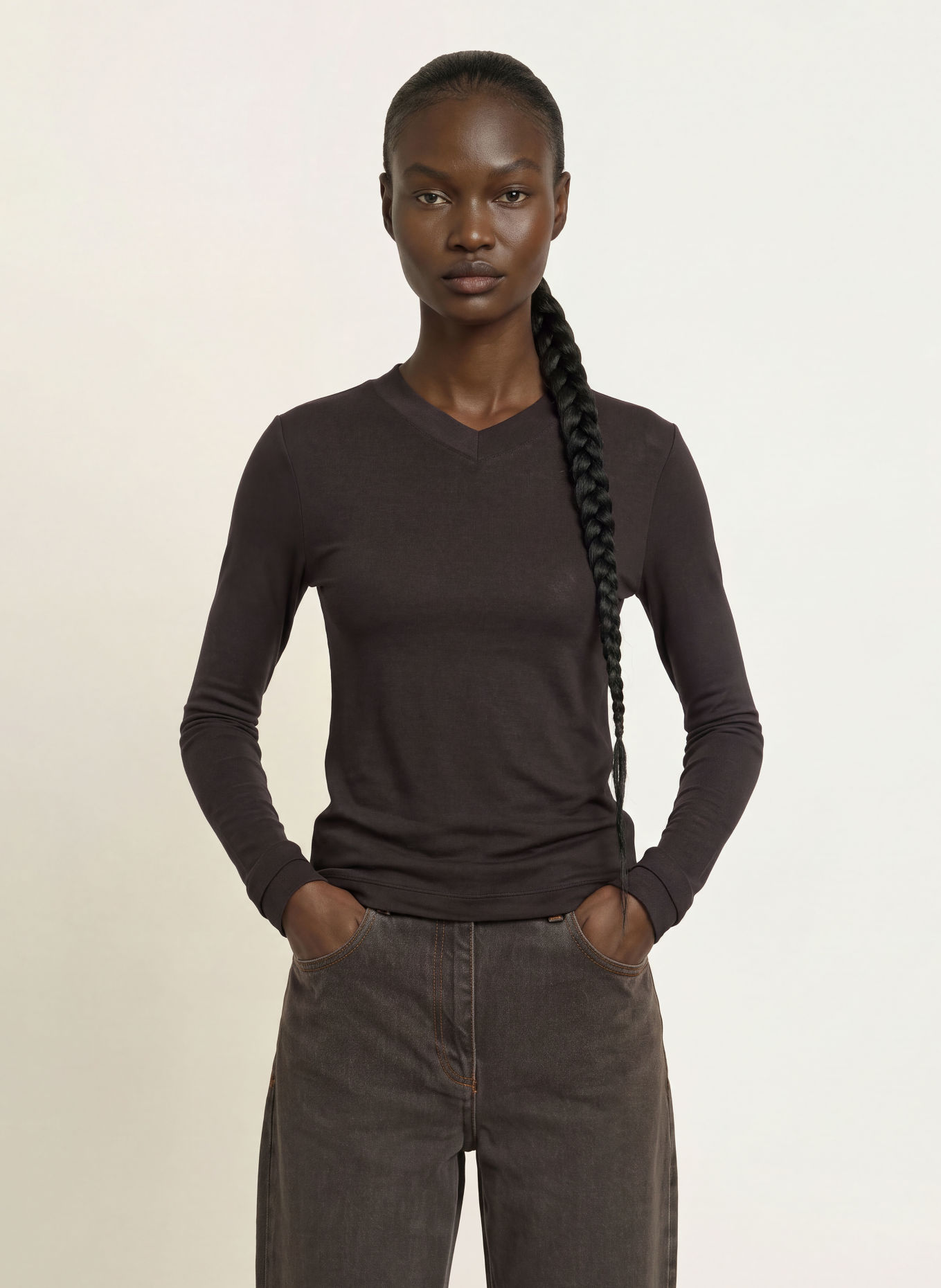 REISS Longsleeve BRODY: MARRON FONCÉ