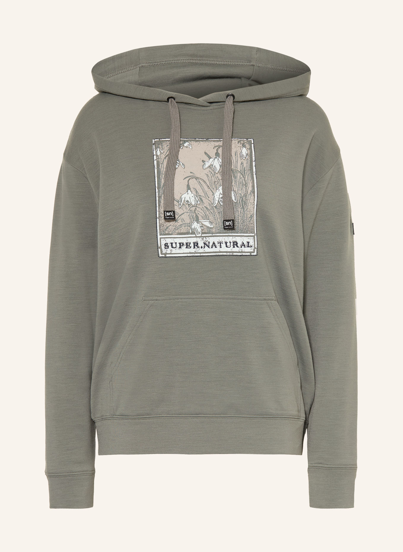 super.natural SNOWDROPS Hoodie with Merino Wool: KHAKI / BEIGE / ECRU
