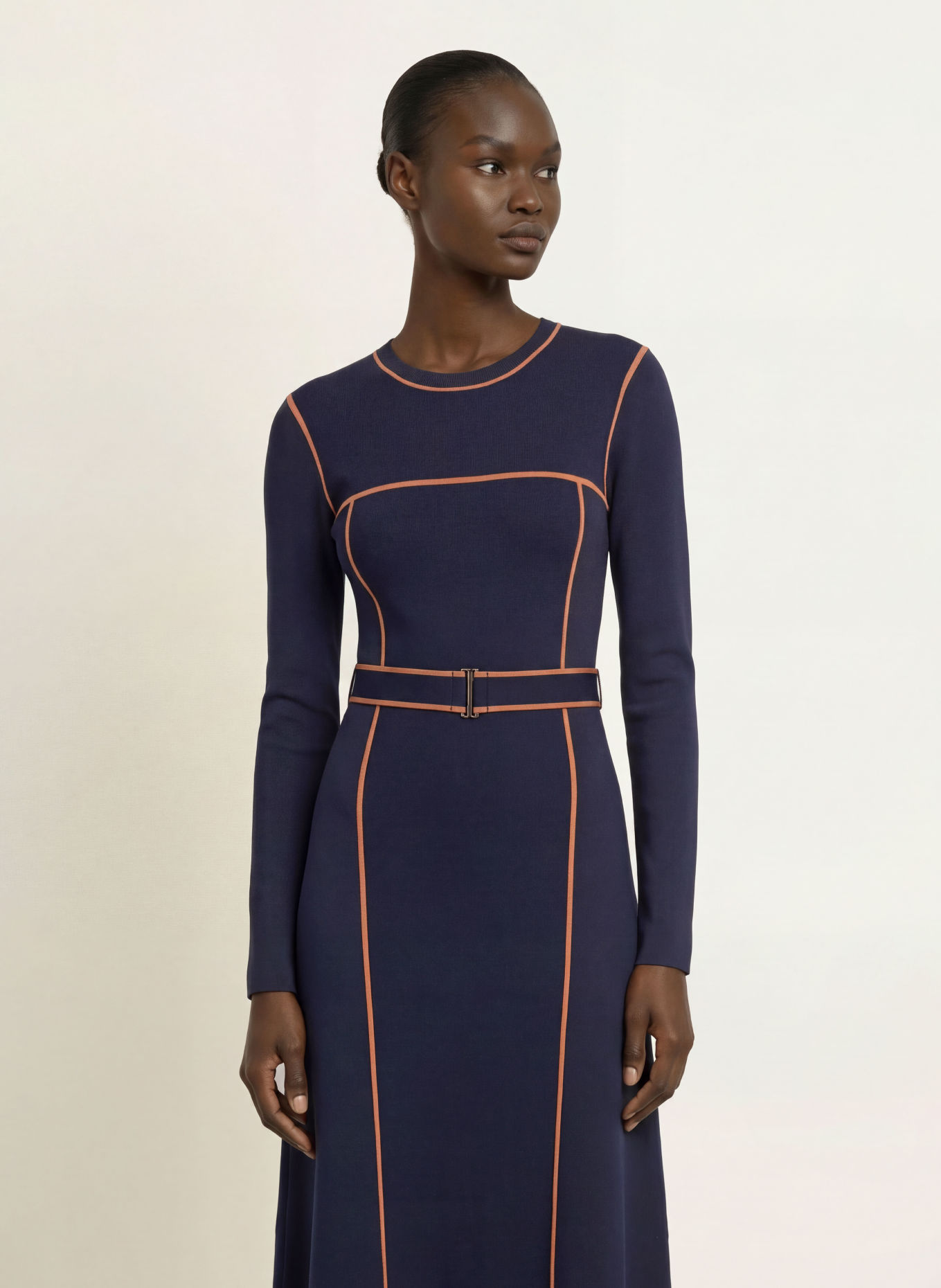 REISS Strickkleid ETTA: DUNKELBLAU / CAMEL