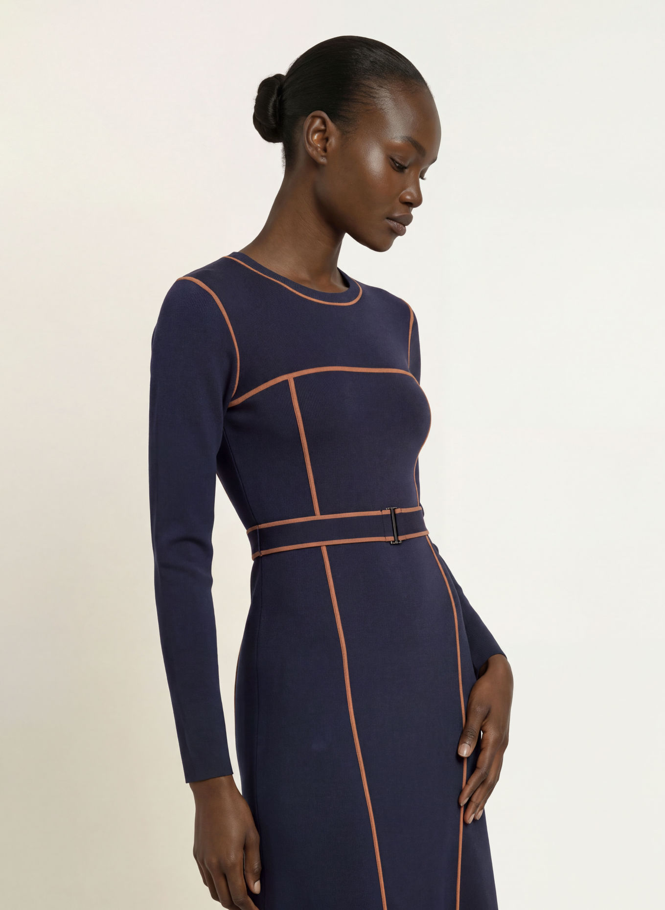 REISS Strickkleid ETTA: DUNKELBLAU / CAMEL