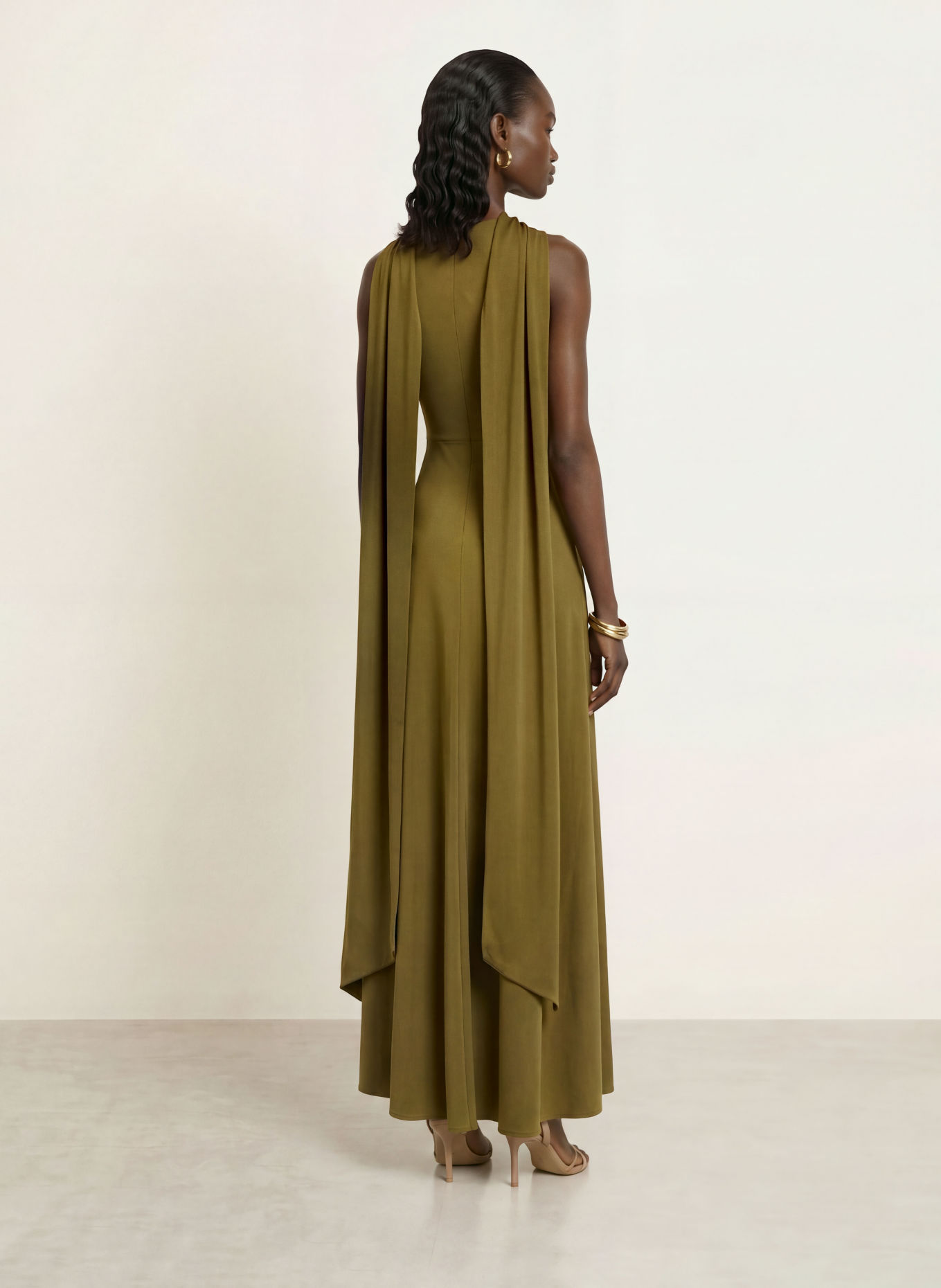 REISS SABINE satin evening dress: OLIVE