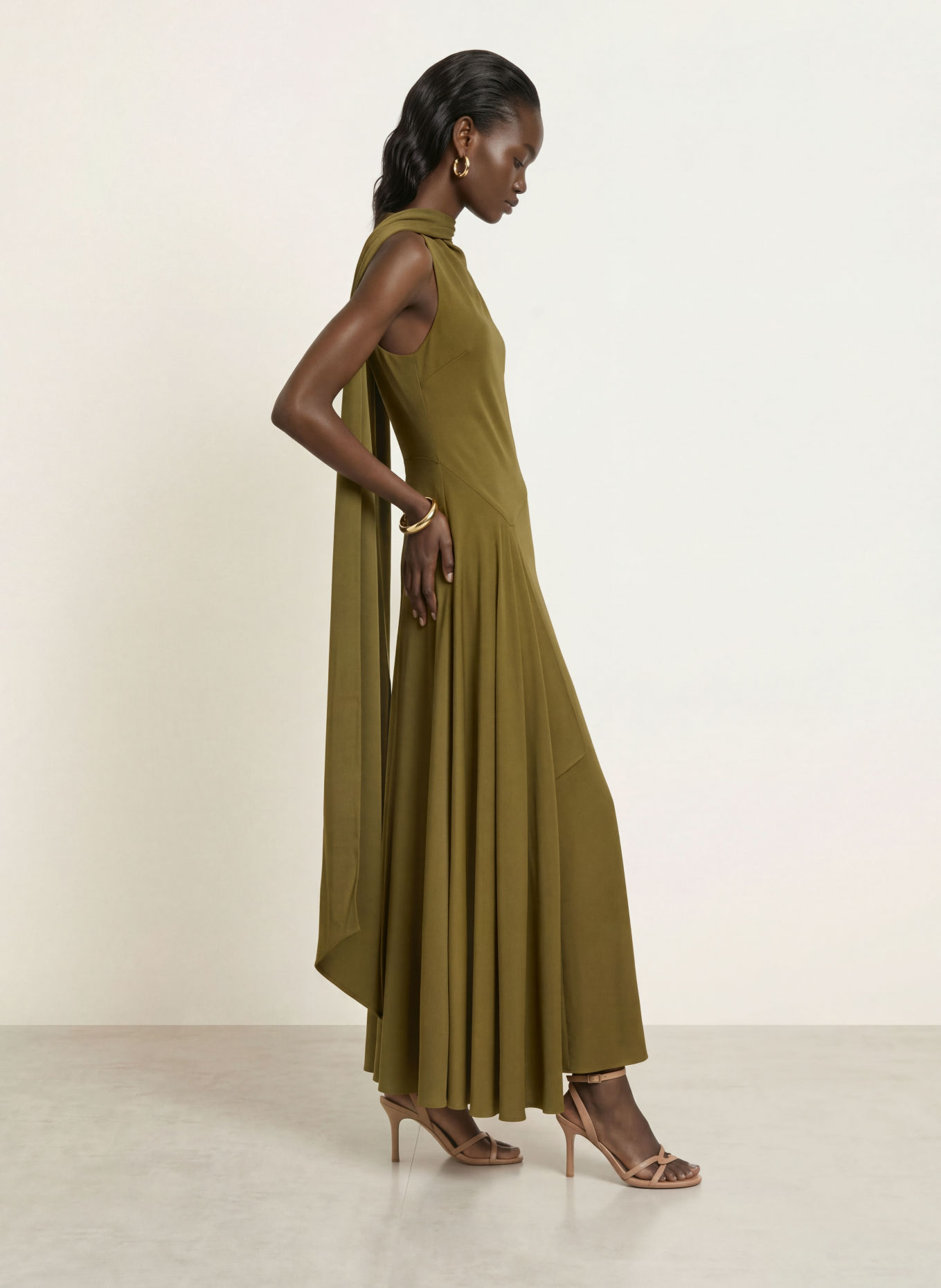 REISS SABINE satin evening dress: OLIVE