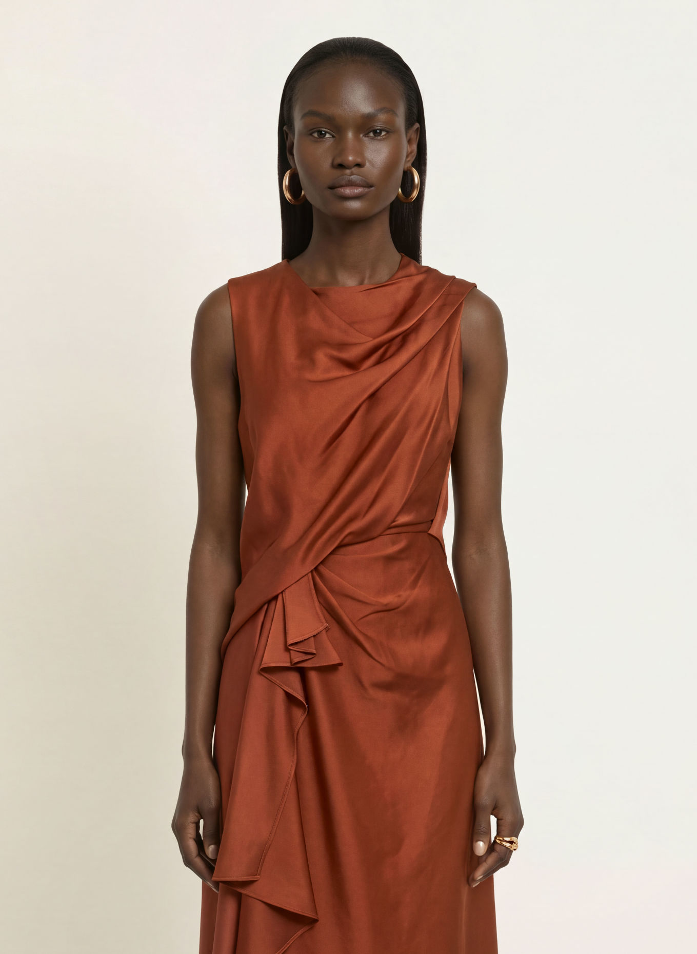 REISS Satinkleid MABEL mit Volants: DUNKELORANGE
