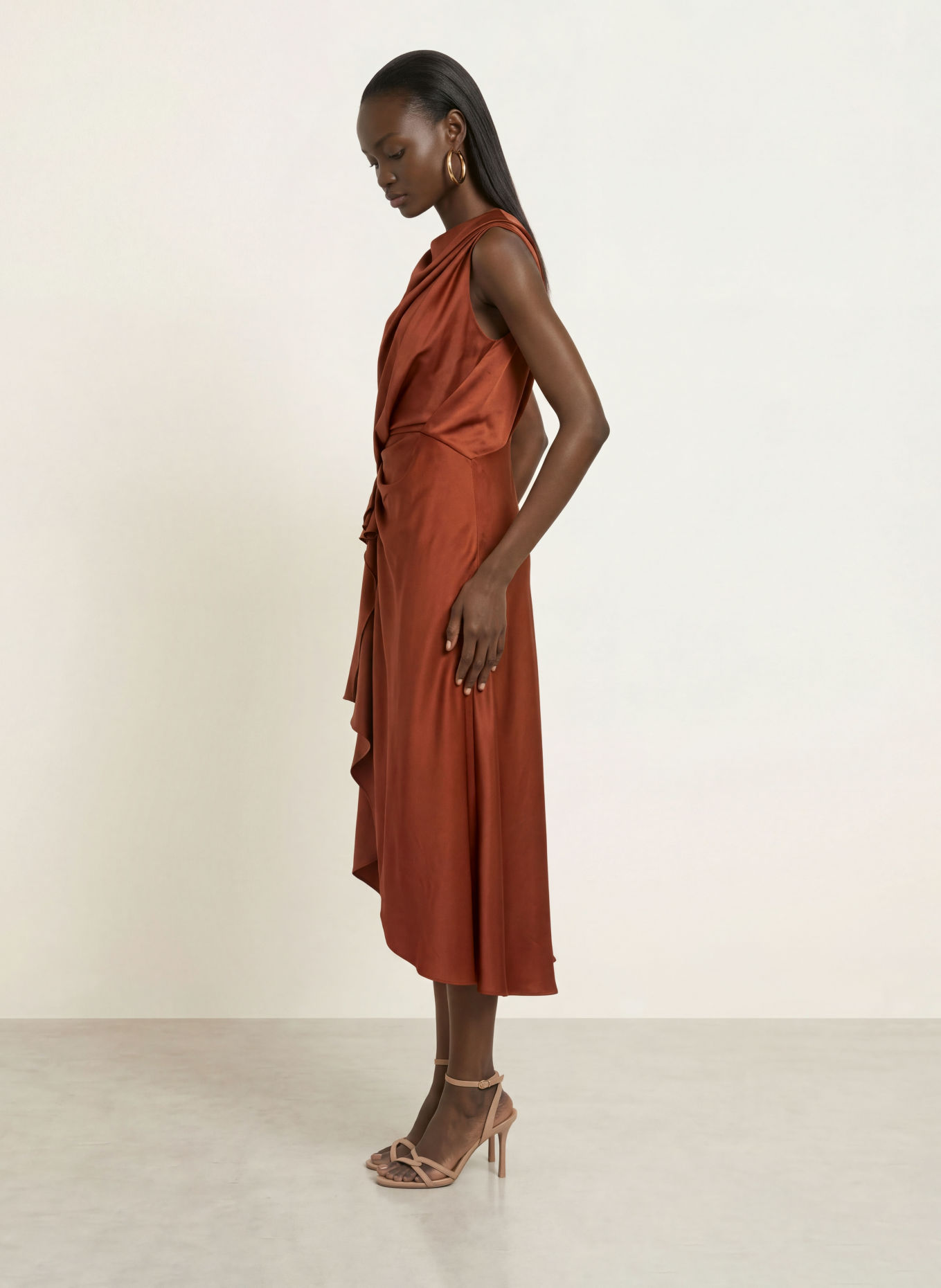 REISS Satinkleid MABEL mit Volants: DUNKELORANGE