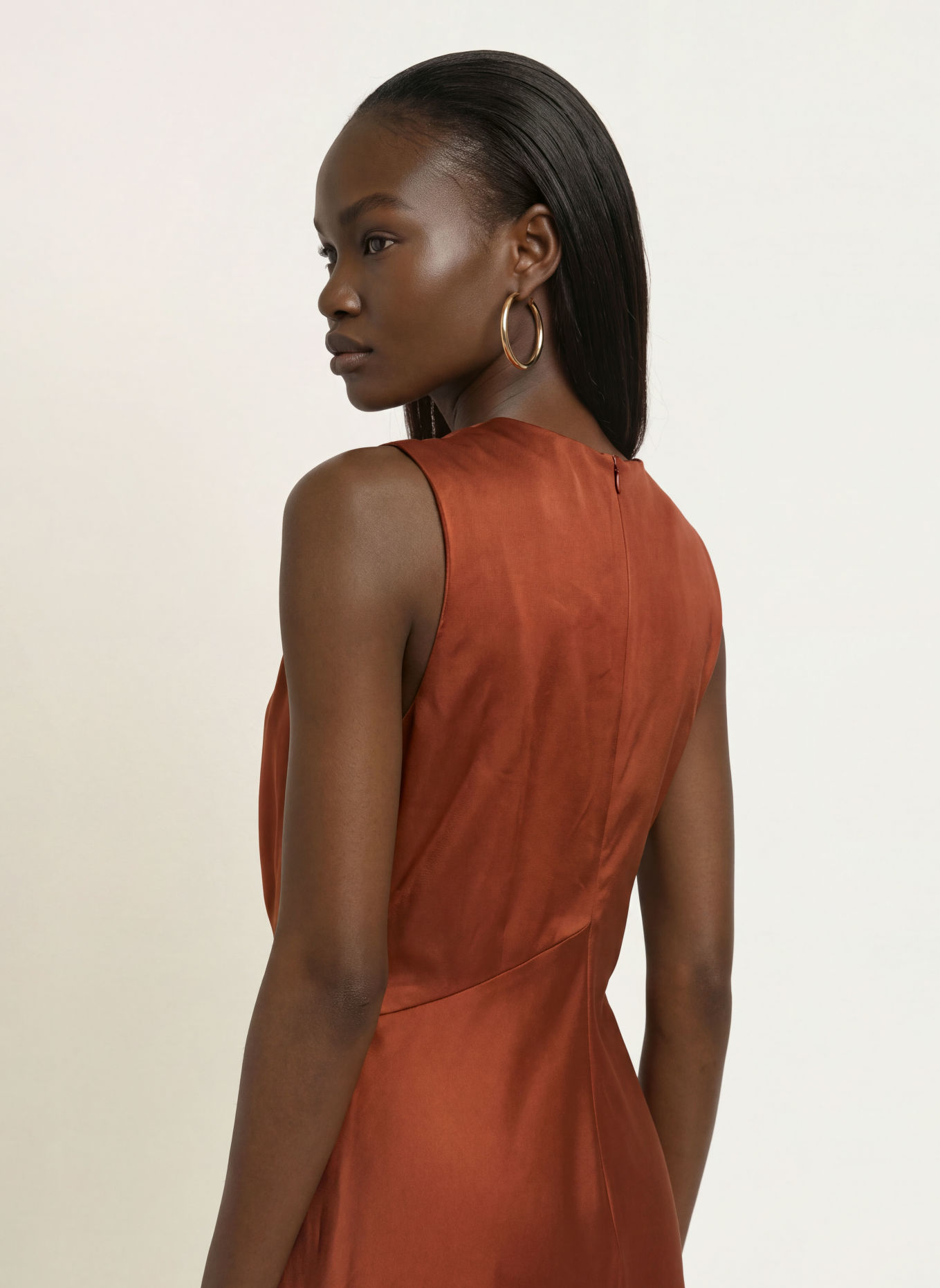 REISS Satinkleid MABEL mit Volants: DUNKELORANGE