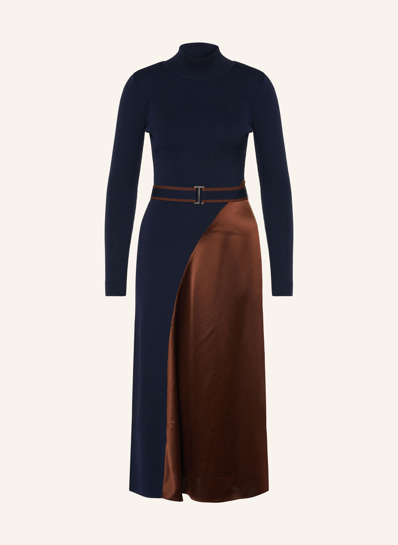 REISS MISTY Knit Dress in a mix of materials: DARK BLUE / BROWN