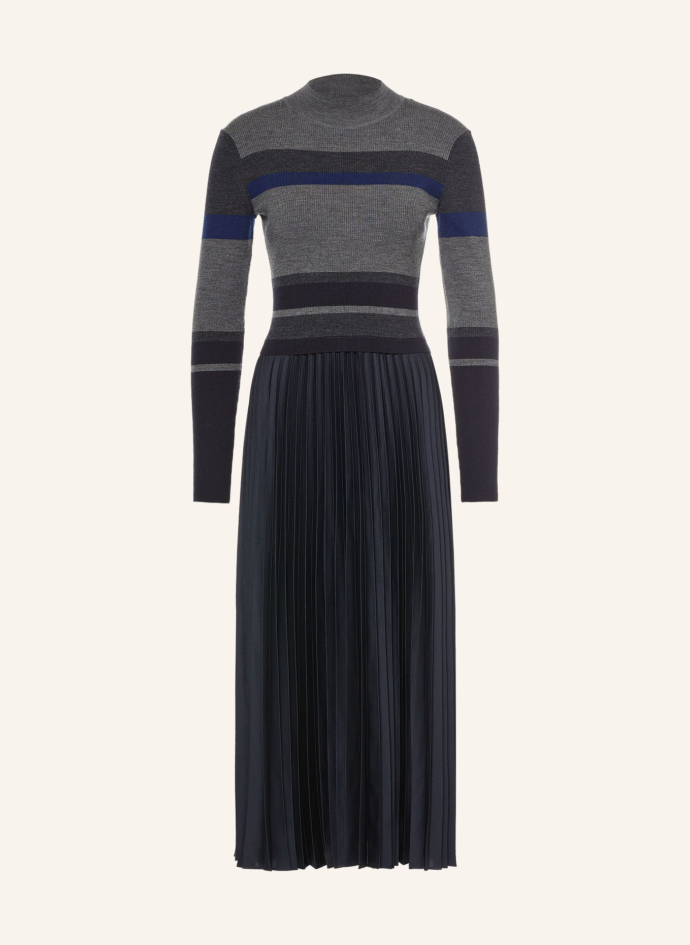 REISS Gebreide jurk CARLA in een mix van materialen met plissé: DONKERGRIJS / BLAUW / ZWART