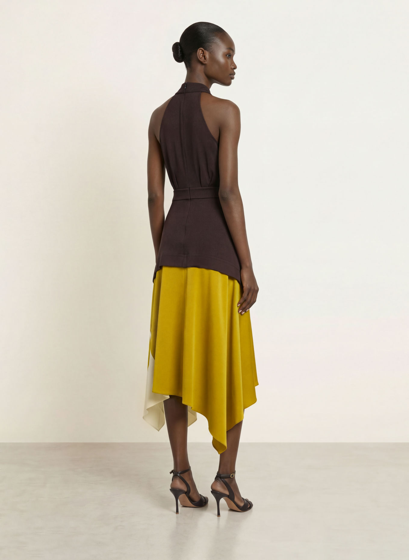 REISS BIANCA Satin Dress: DARK BROWN / OLIVE