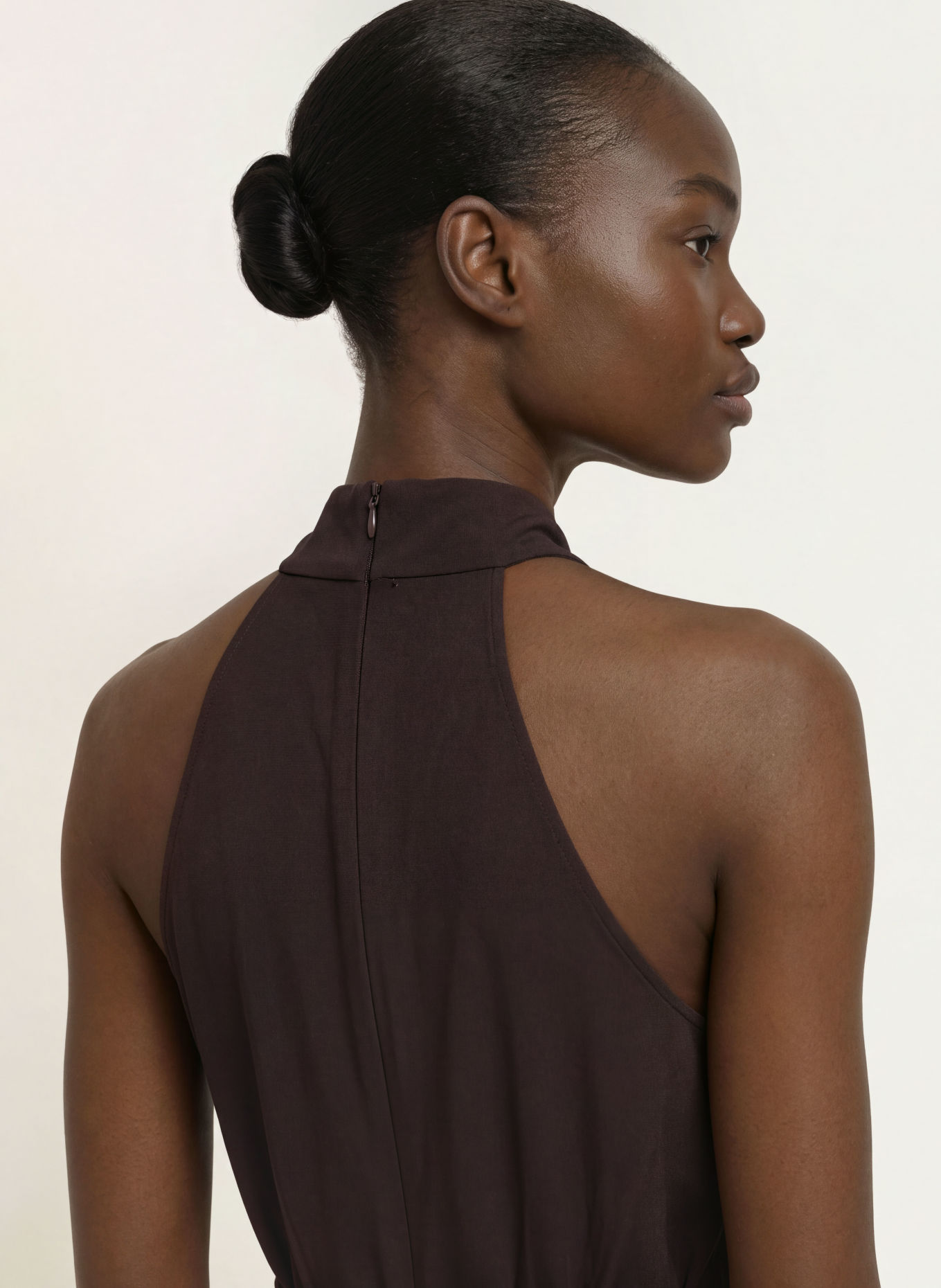 REISS BIANCA Satin Dress: DARK BROWN / OLIVE