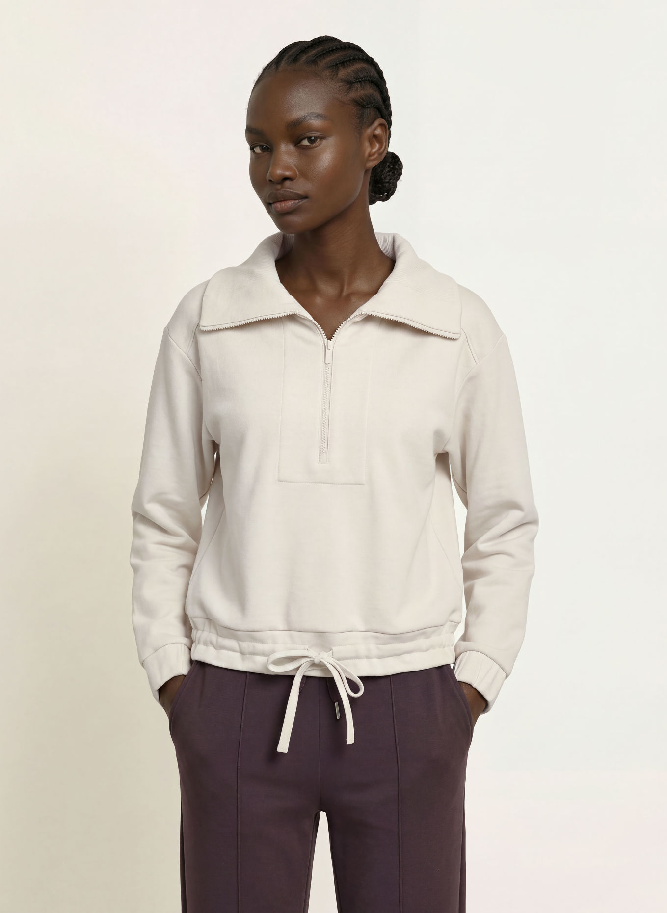 REISS Sweater met halve rits LAYLA: CRÈME