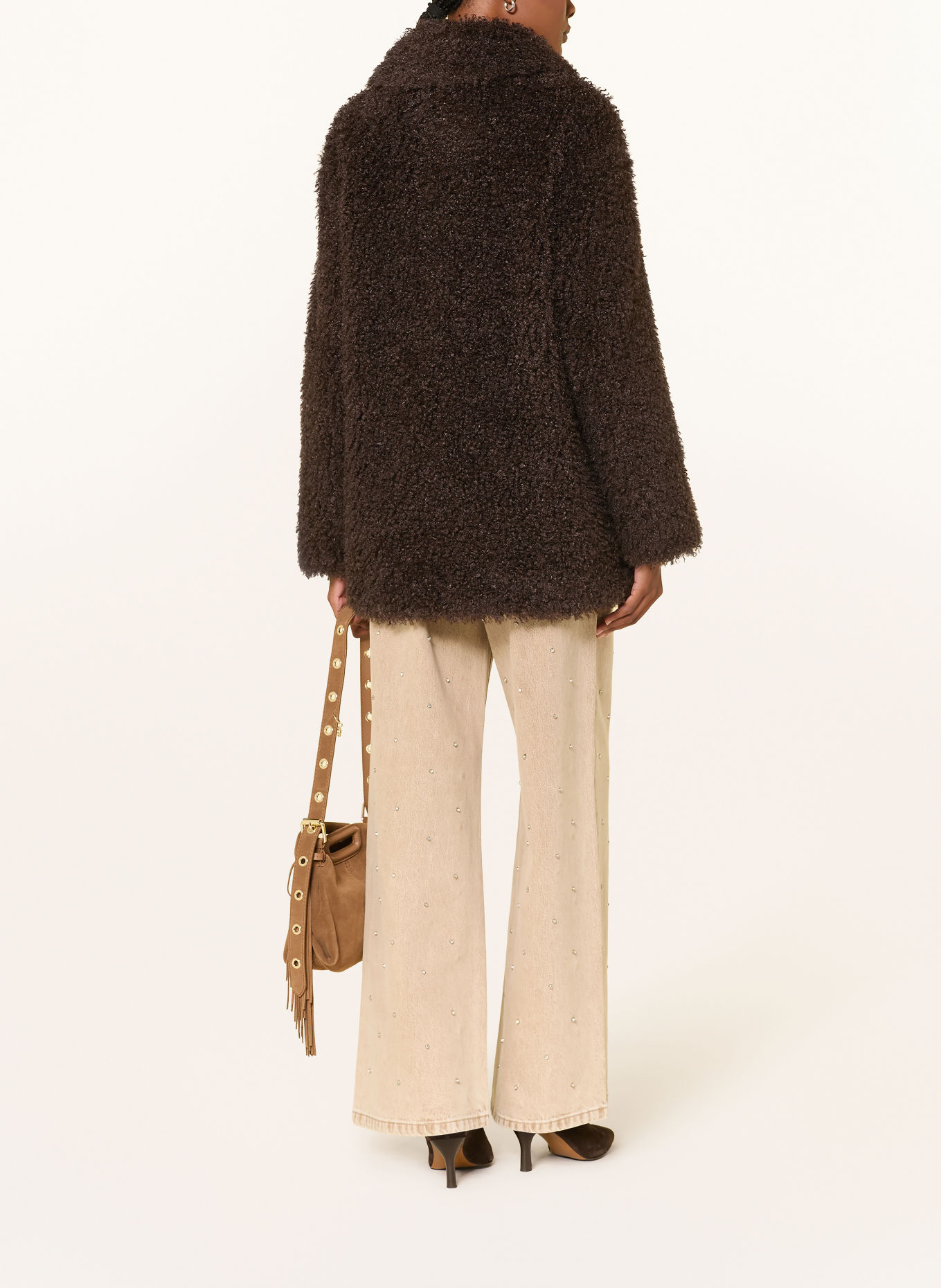 maje Kunstfell-Jacke: DUNKELBRAUN / GOLD