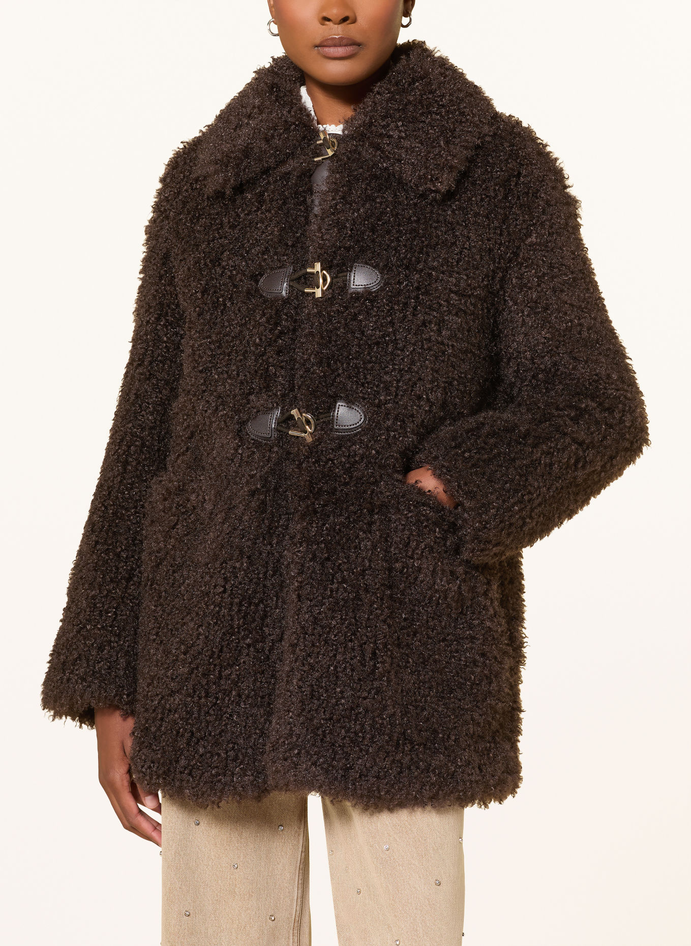 maje Kunstfell-Jacke: DUNKELBRAUN / GOLD