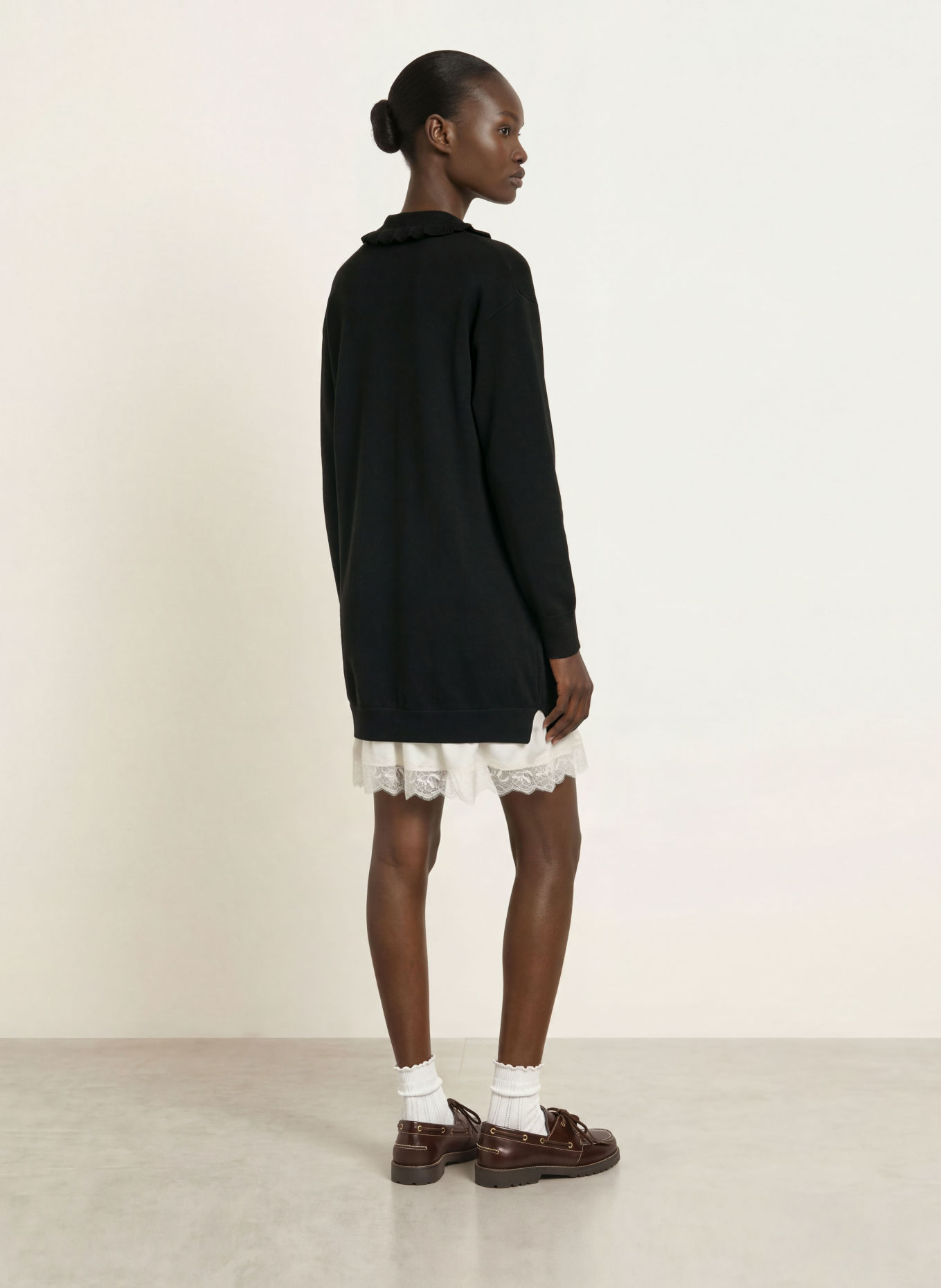 CLAUDIE PIERLOT Strickkleid im Materialmix: SCHWARZ / CREME
