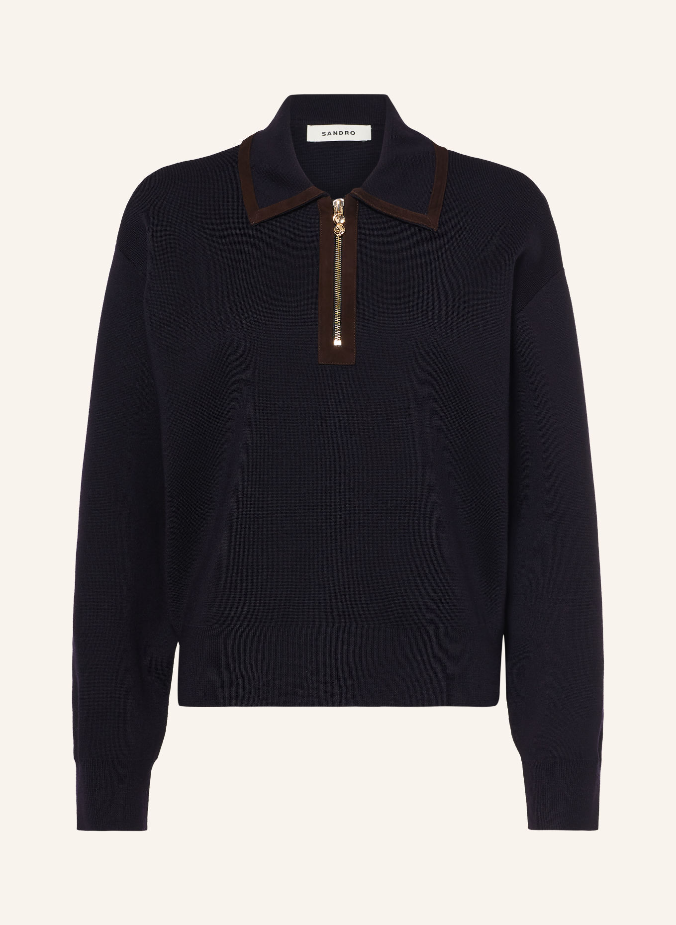 SANDRO Pullover: DUNKELBLAU / DUNKELBRAUN
