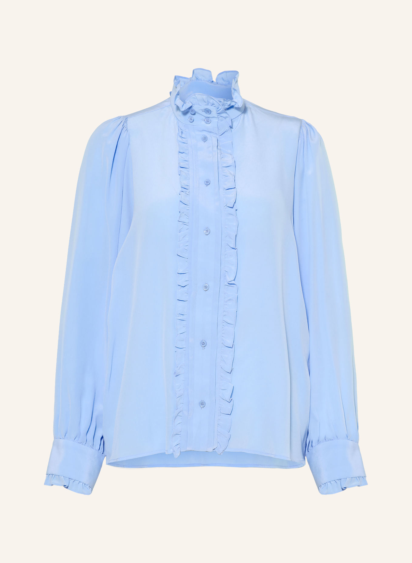 SANDRO Seidenbluse mit Rüschen: HELLBLAU