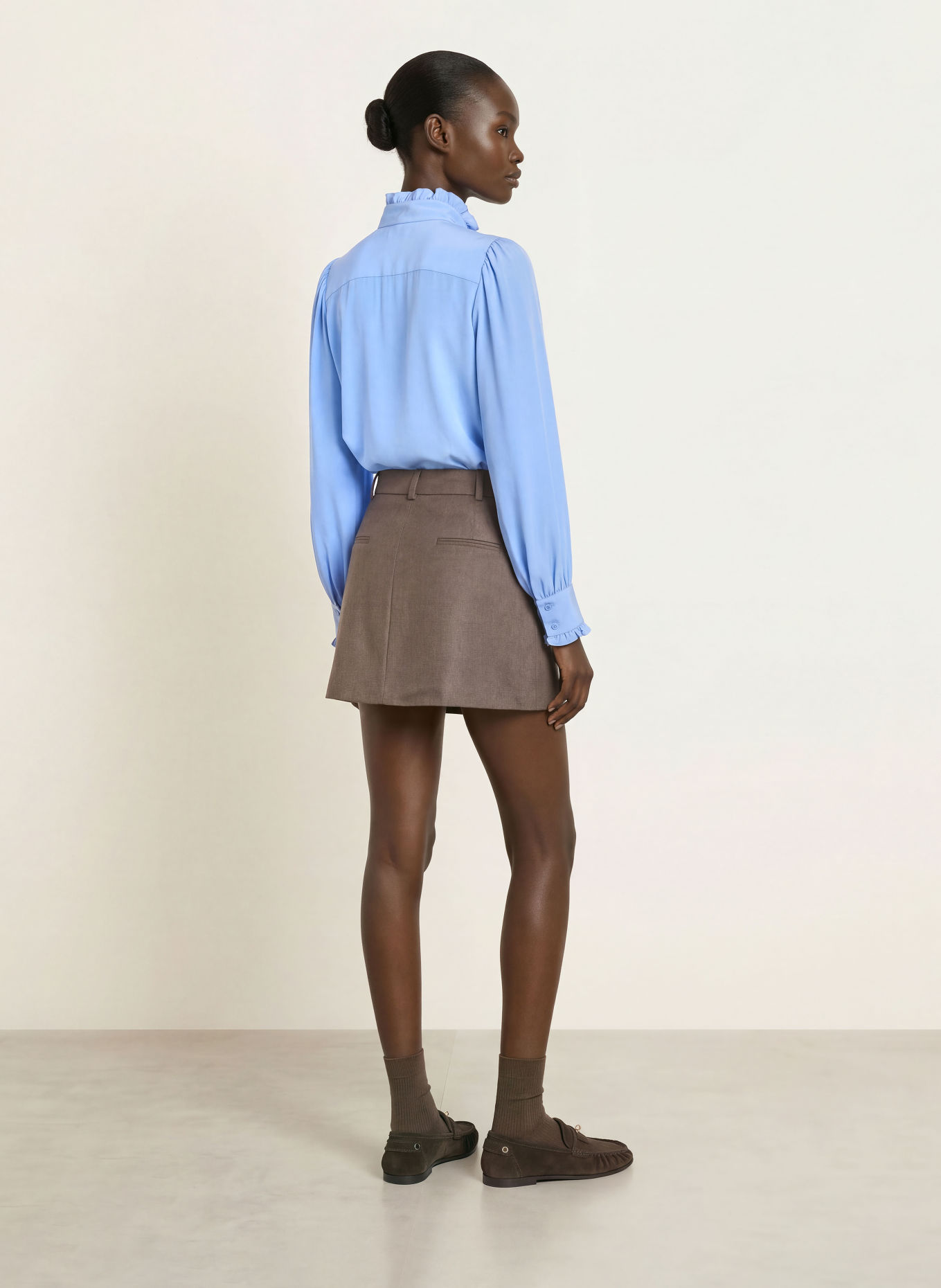 SANDRO Seidenbluse mit Rüschen: HELLBLAU