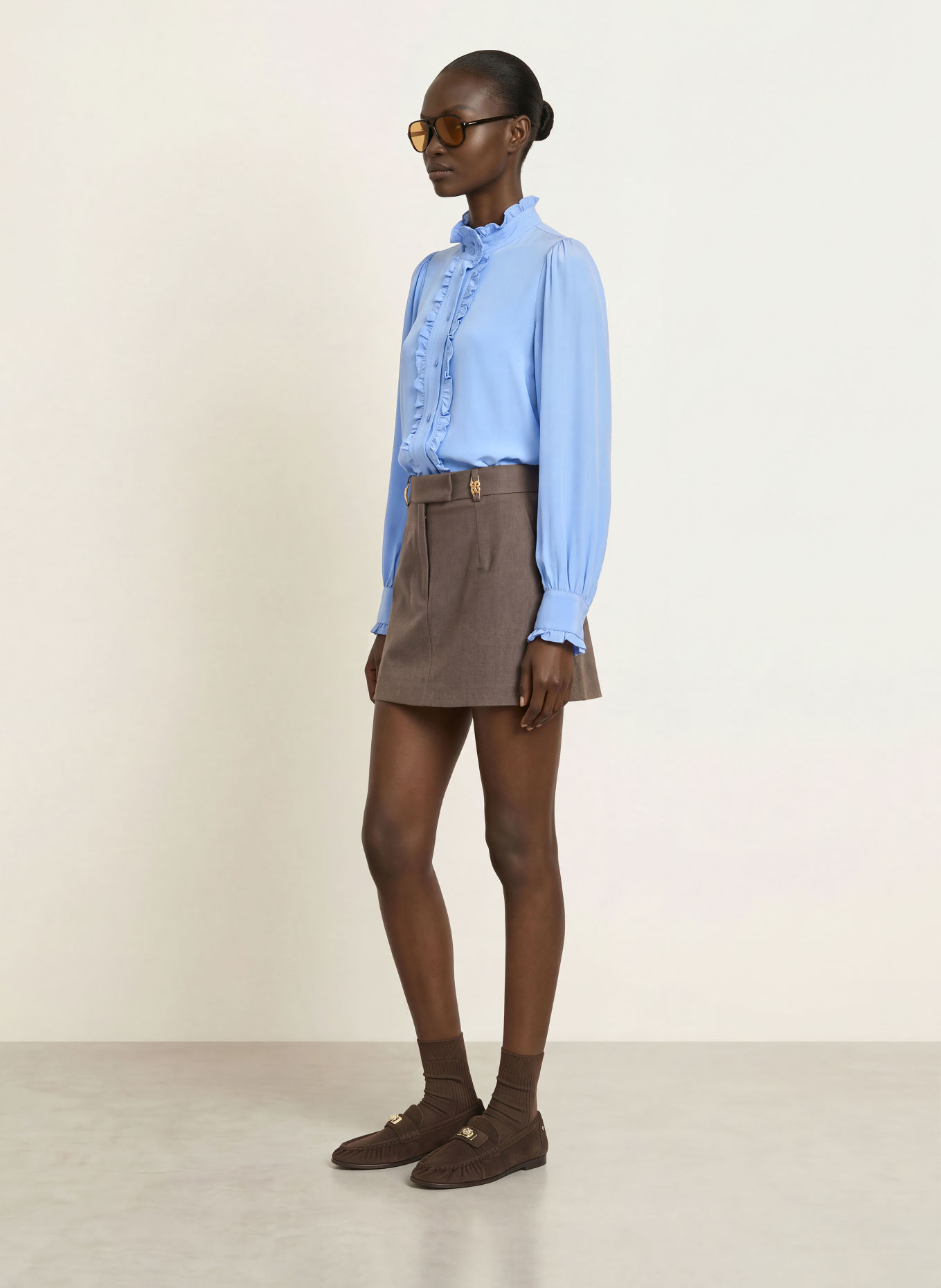SANDRO Seidenbluse mit Rüschen: HELLBLAU
