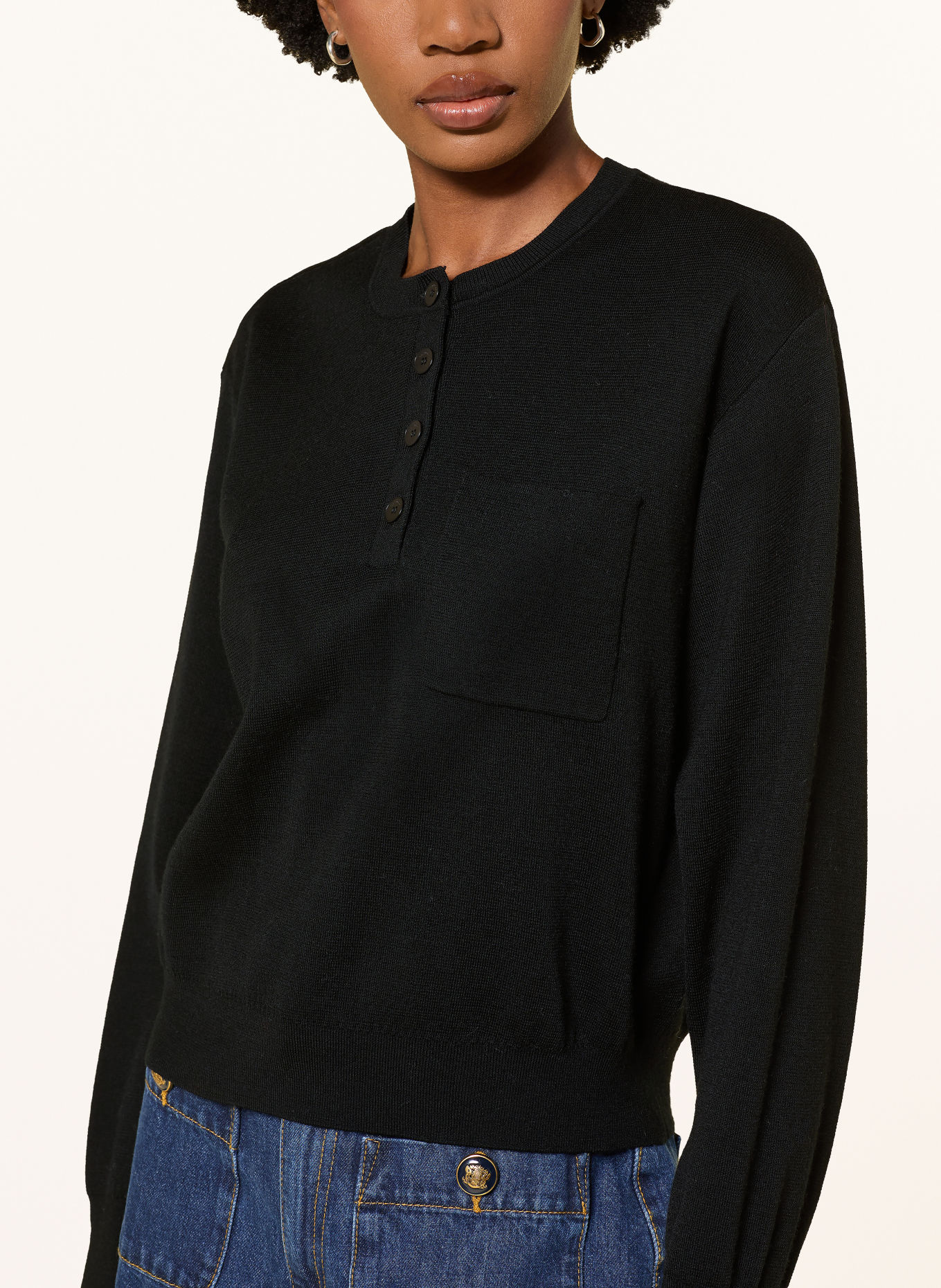 SANDRO Pullover mit abnehmbarem Kragen und Schmuckperlen: SCHWARZ / CREME