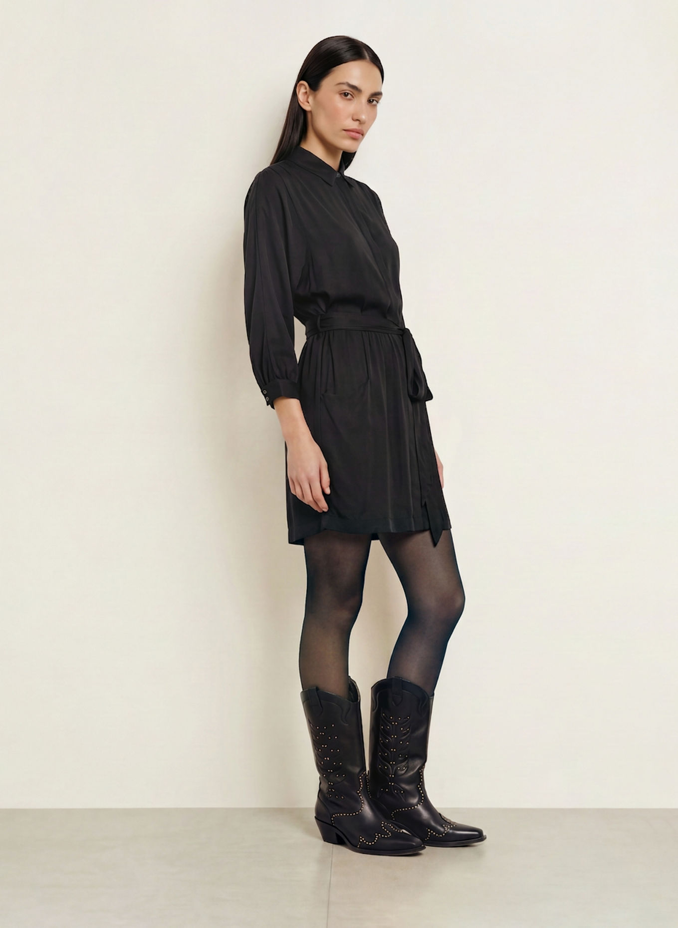 ALLSAINTS Satinkleid NOORA mit Seide: SCHWARZ