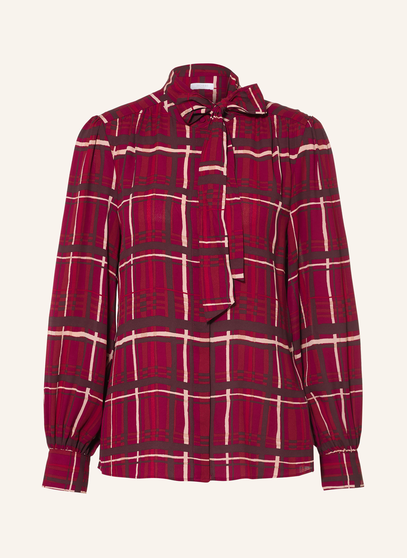 HOBBS AISHA Tie-neck blouse: DARK RED / LIGHT BROWN / DARK BROWN